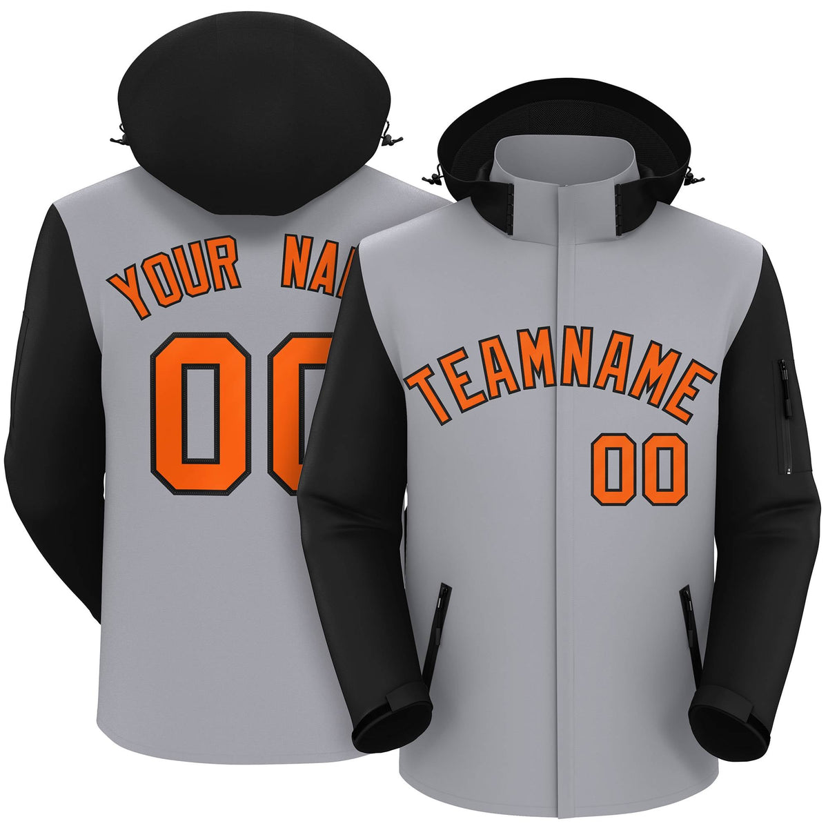Custom Gray Black-Orange Raglan Sleeves Waterproof Jacket