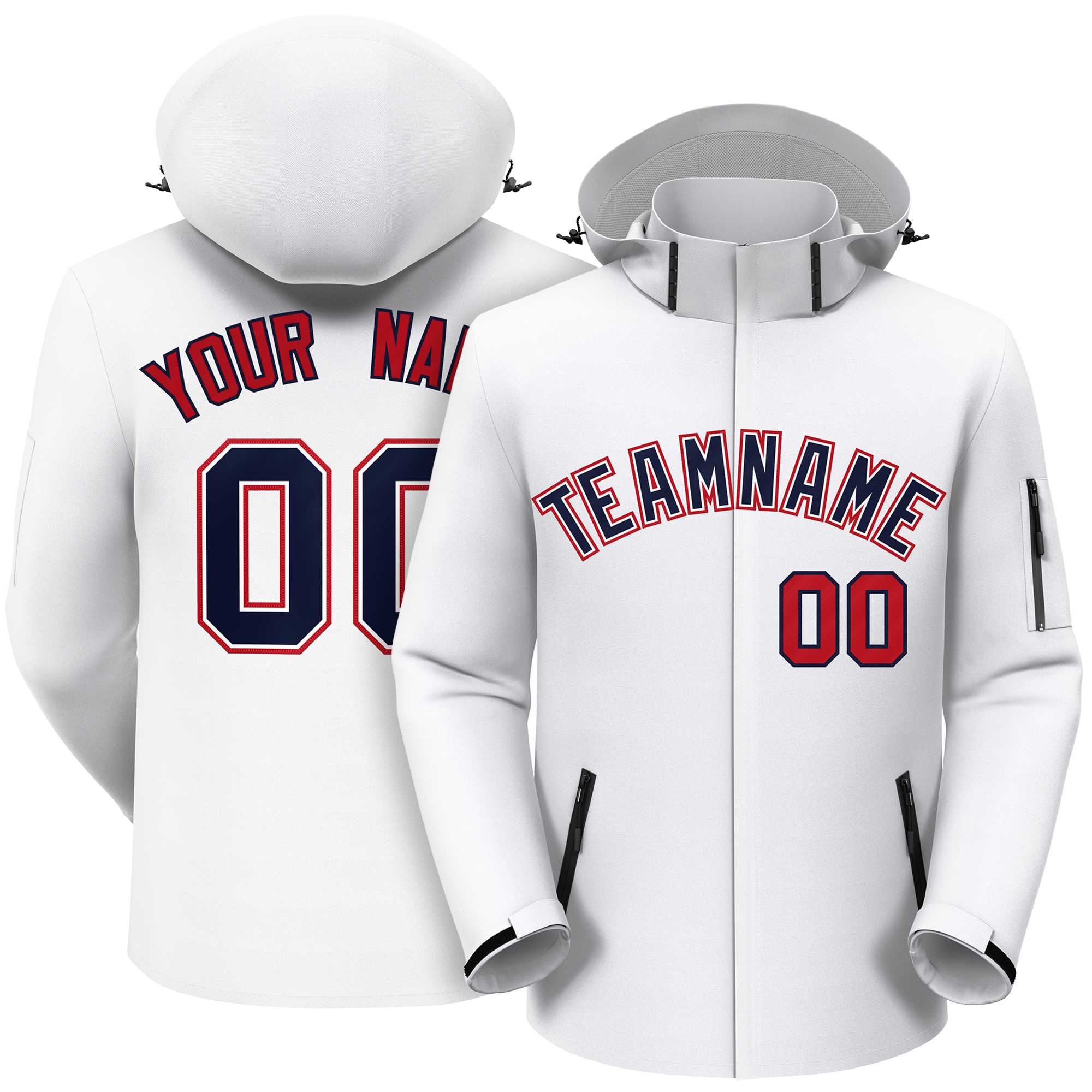 Custom White Navy-Red Classic Style Waterproof Jacket