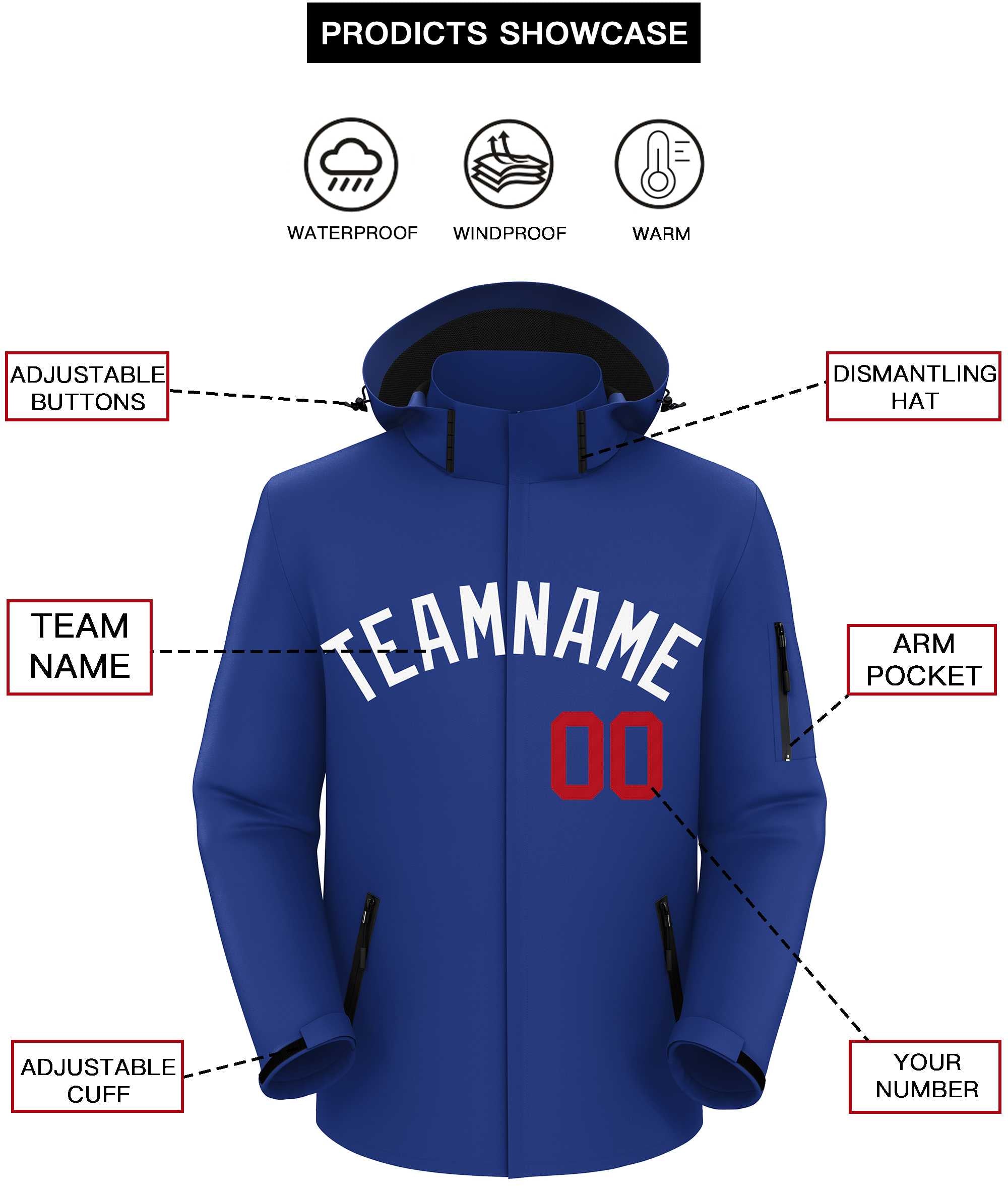 Custom Royal White Classic Style Waterproof Jacket