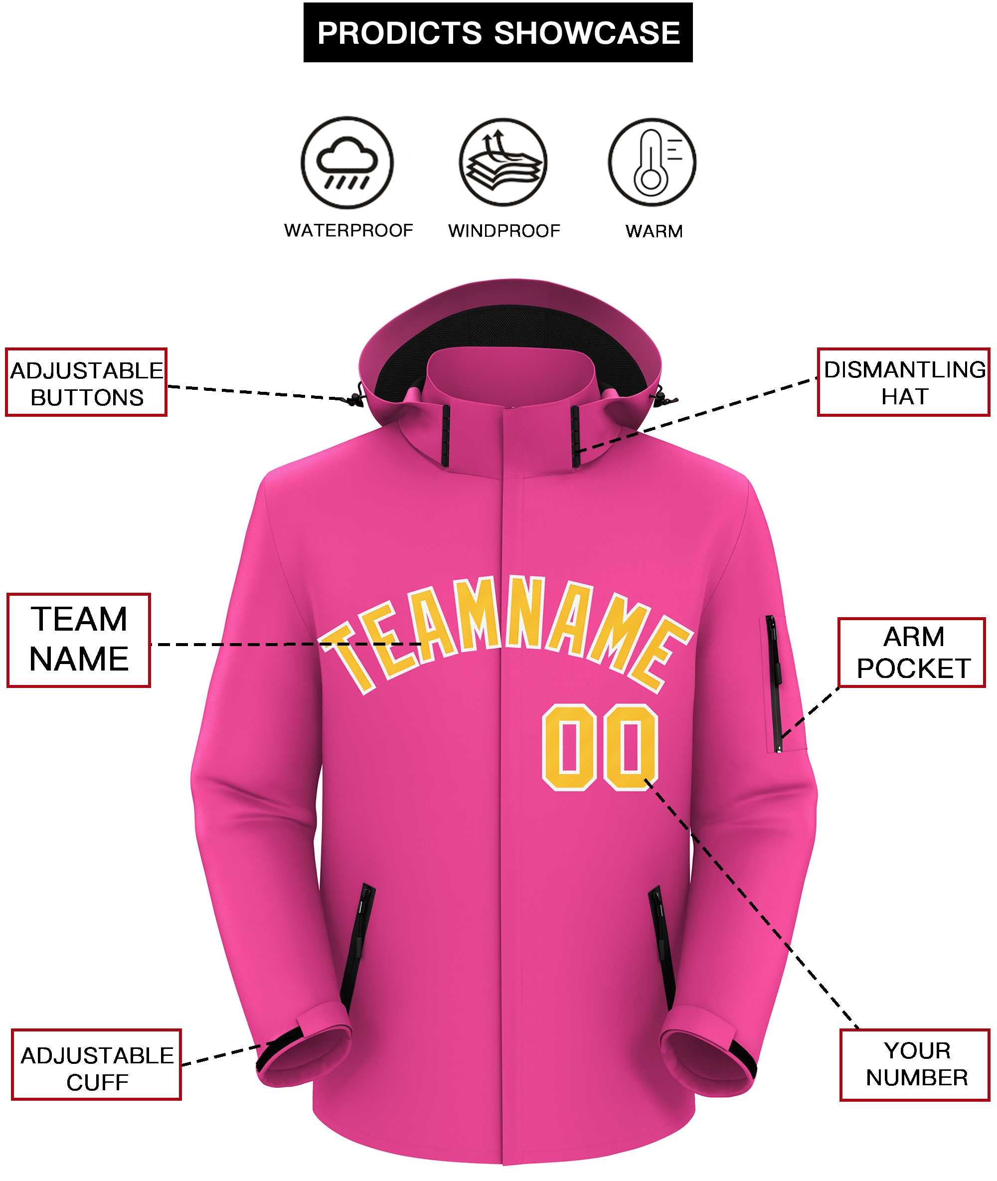 Custom Pink Gold-White Classic Style Waterproof Jacket