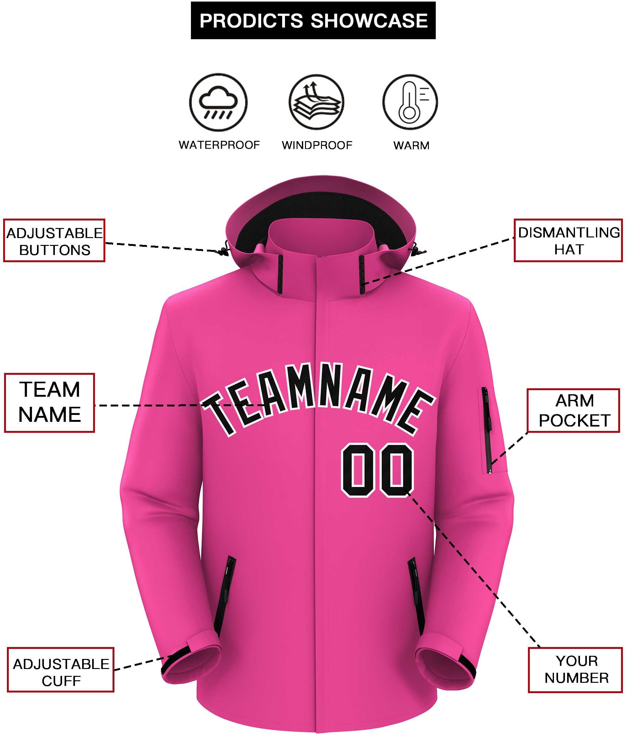 Custom Pink Black-White Classic Style Waterproof Jacket