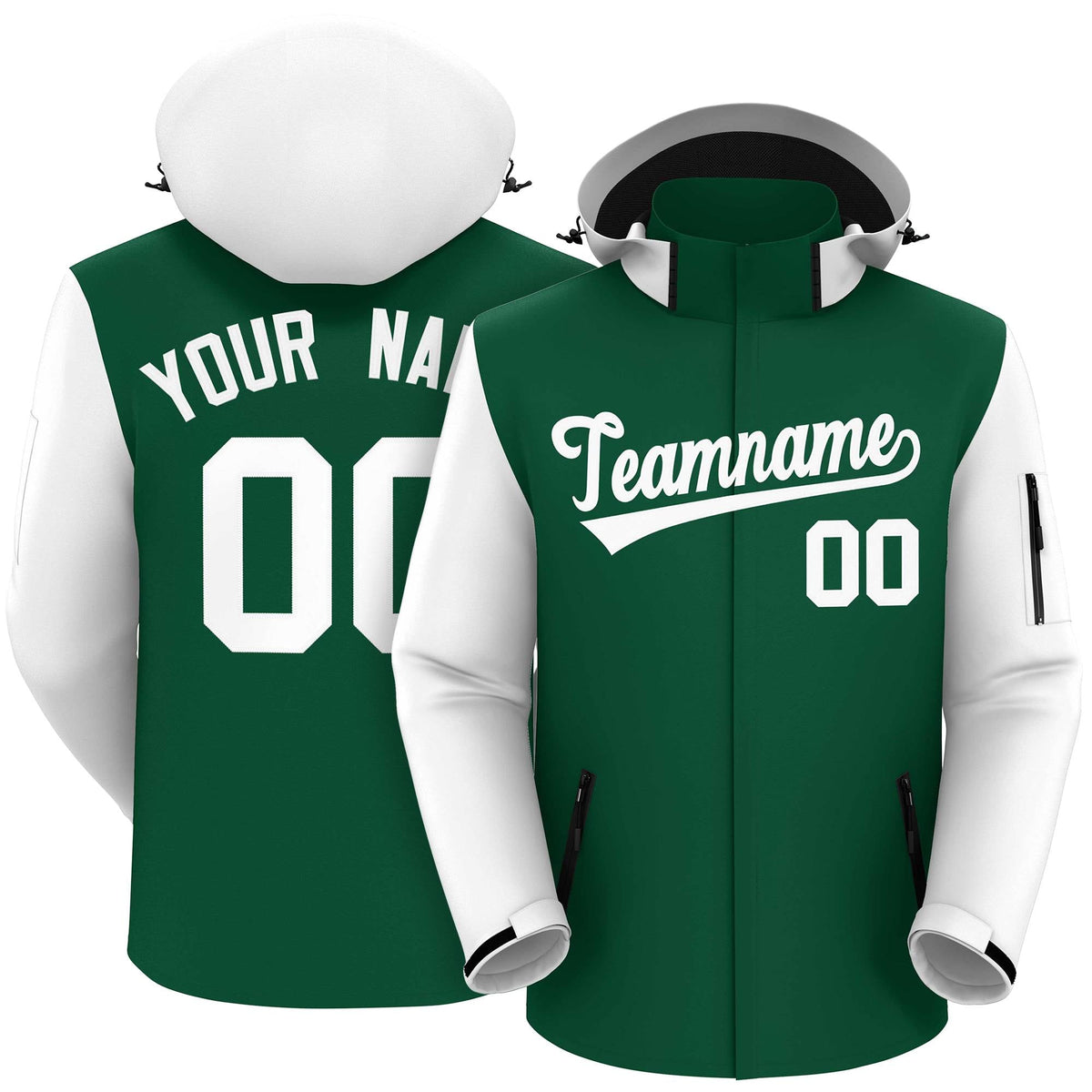 Custom Green White- Raglan Sleeves Waterproof Jacket