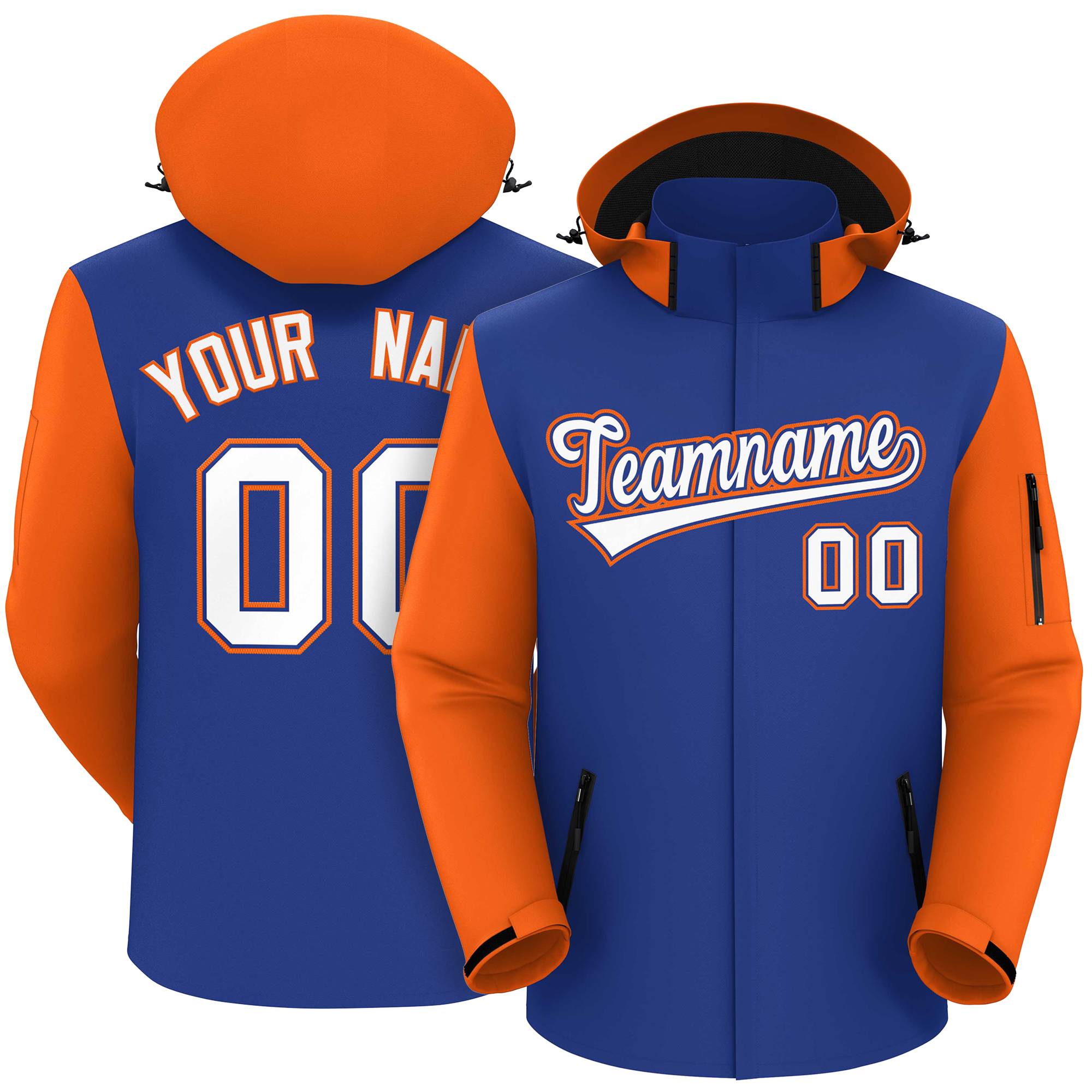 Custom Royal Orange-White Raglan Sleeves Waterproof Jacket