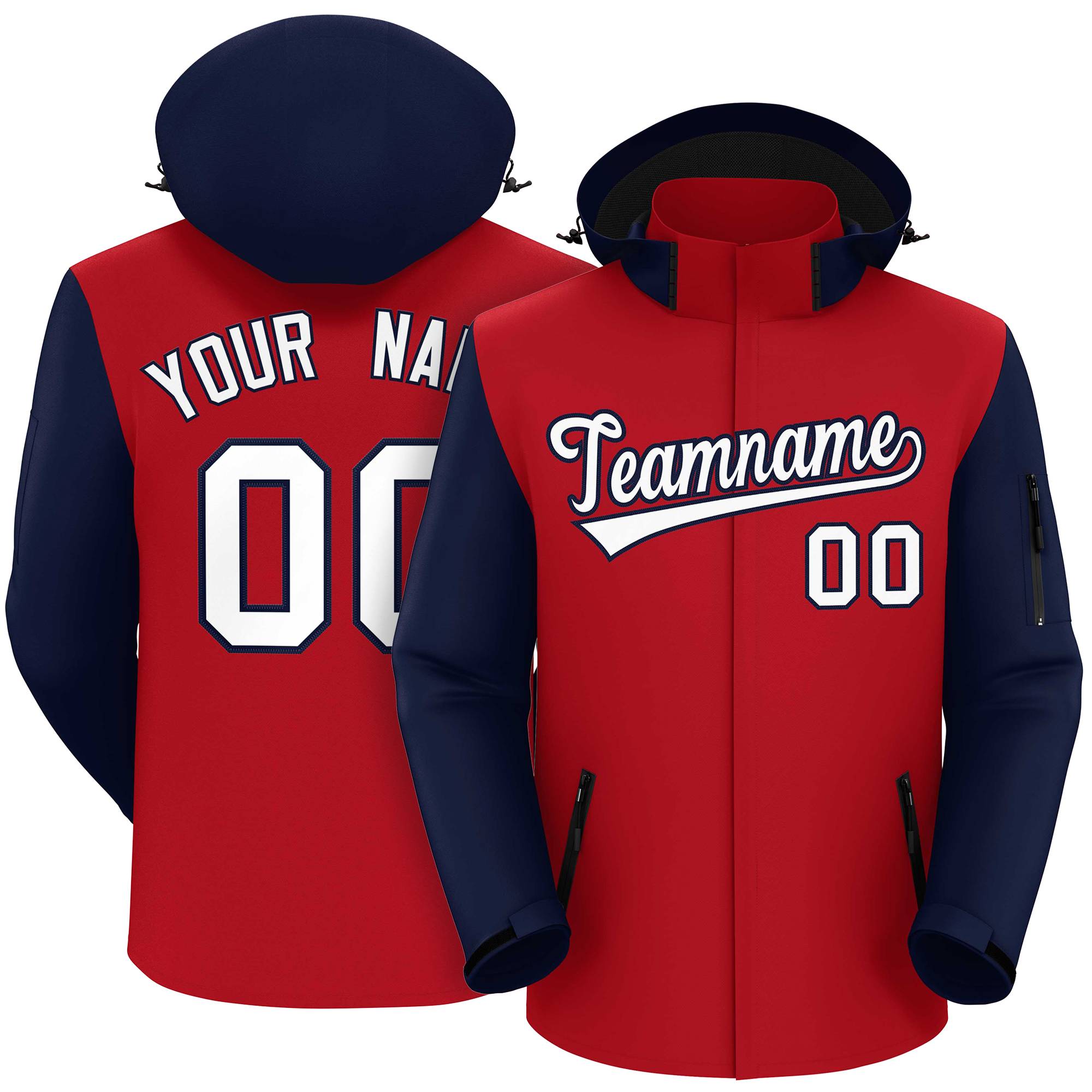 Custom Red Navy-White Raglan Sleeves Waterproof Jacket