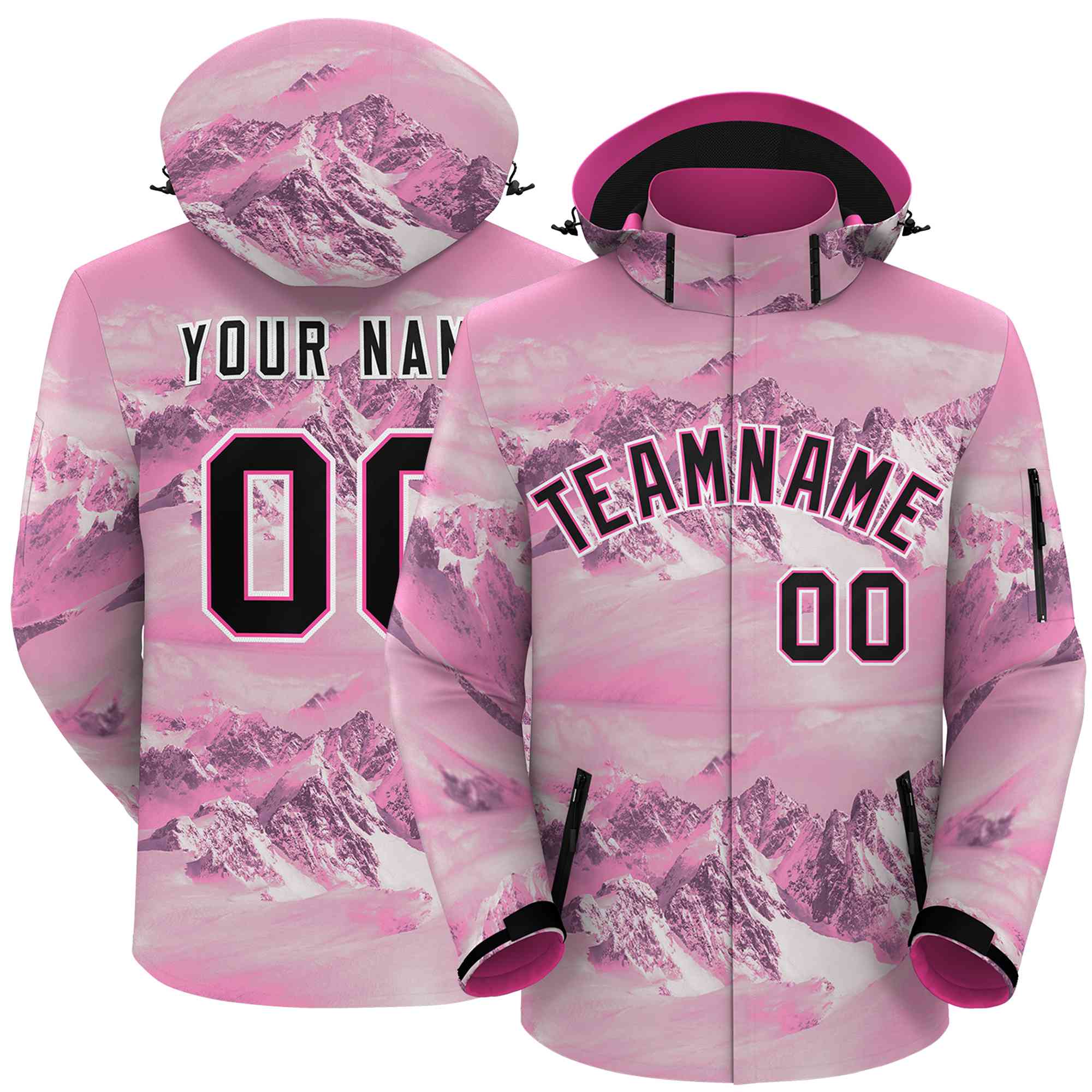 Custom Pink Black-White Graffiti Pattern Outdoor Personalized Waterproof Jacket for Climbing
