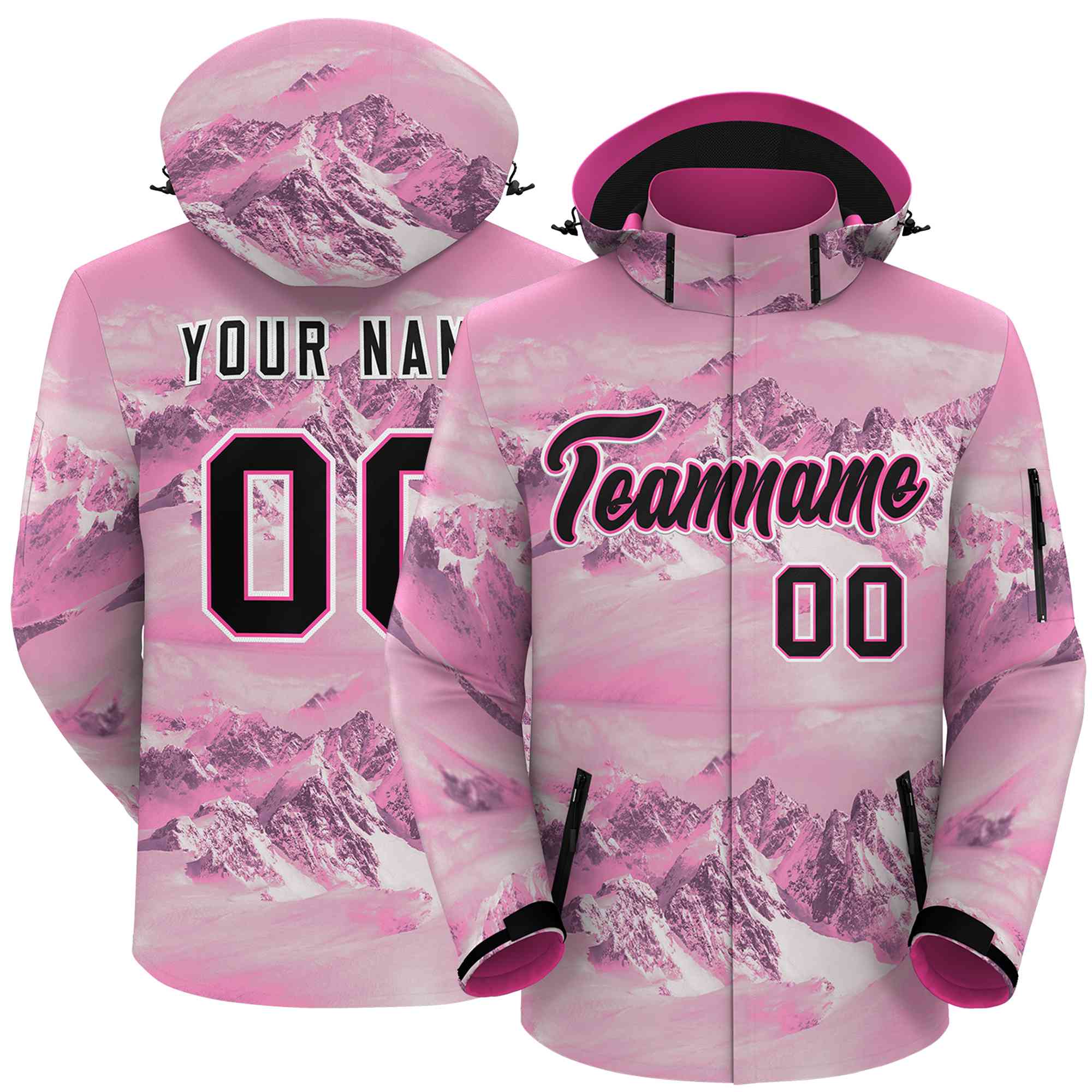 Custom Pink Black-White Graffiti Pattern Outdoor Personalized Waterproof Jacket for Climbing