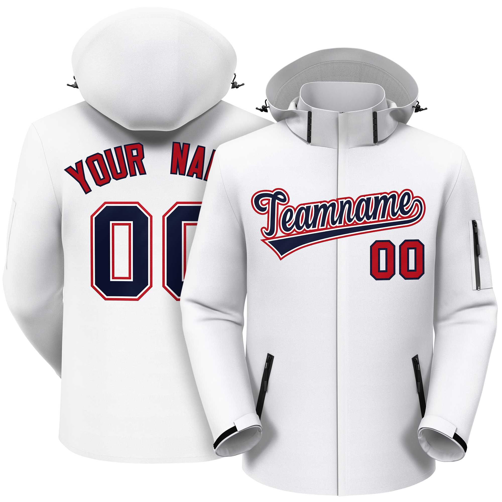 Custom White Navy-Red Classic Style Waterproof Jacket