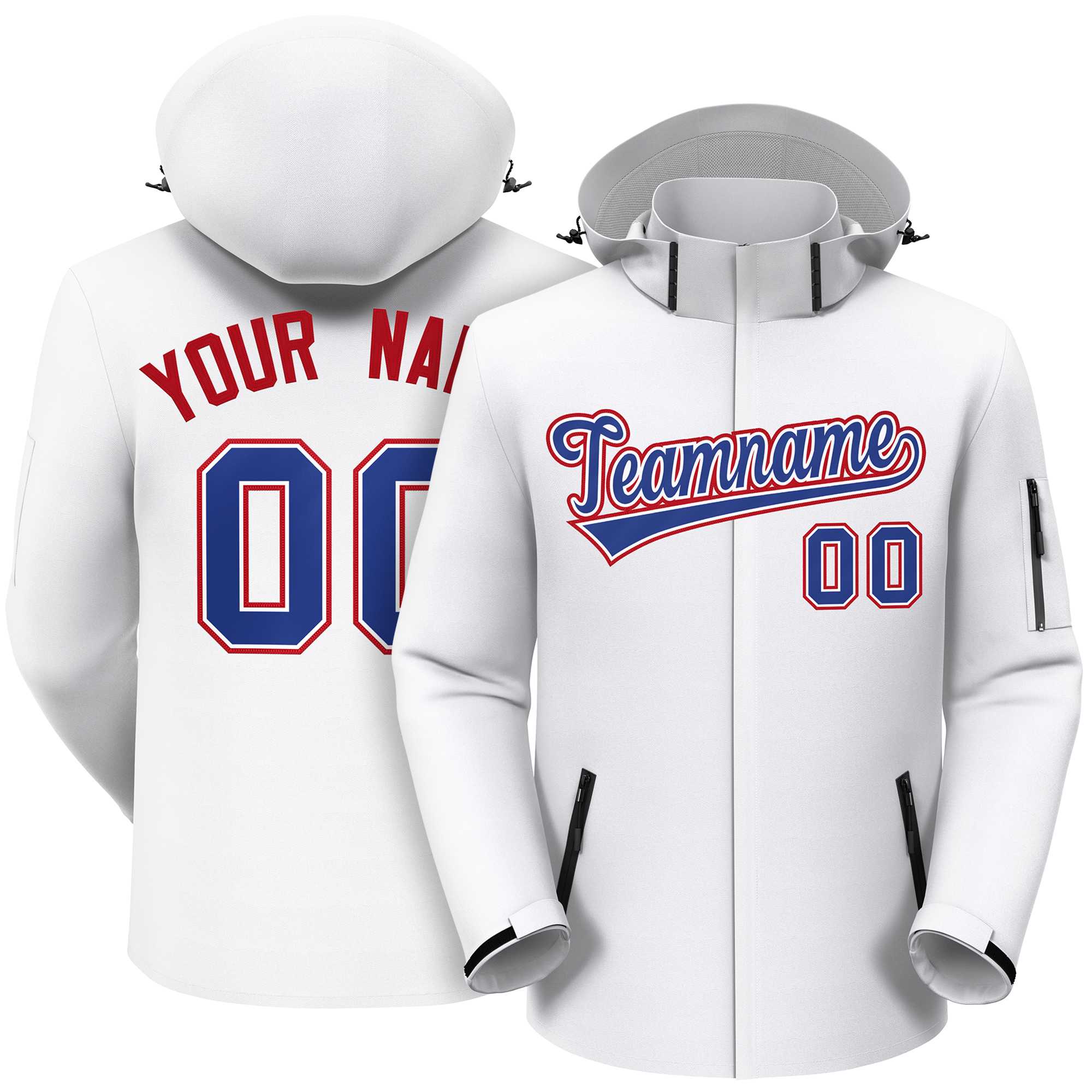 Custom White Royal-Red Classic Style Waterproof Jacket