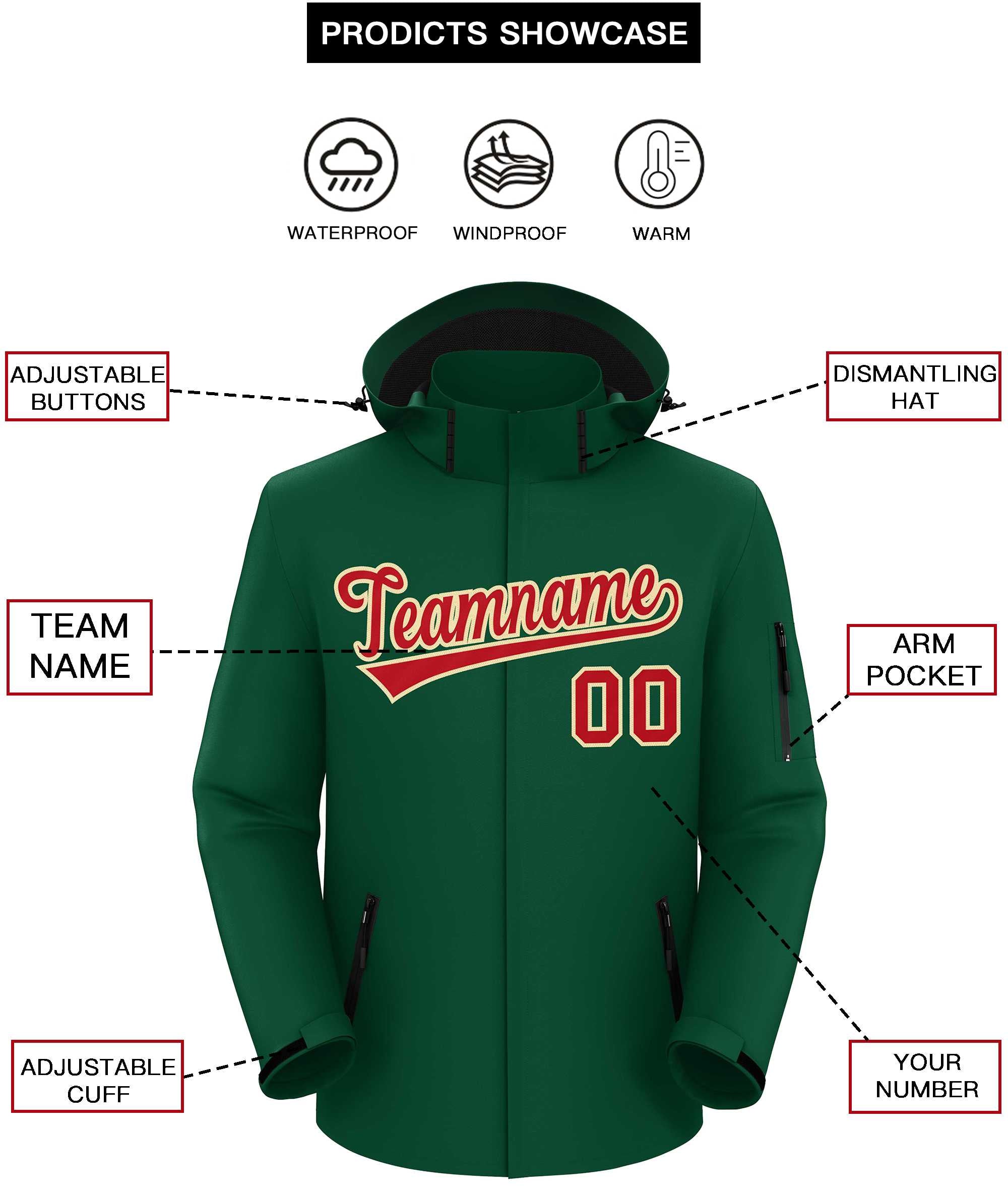 Custom Green Red-Khaki Classic Style Waterproof Jacket