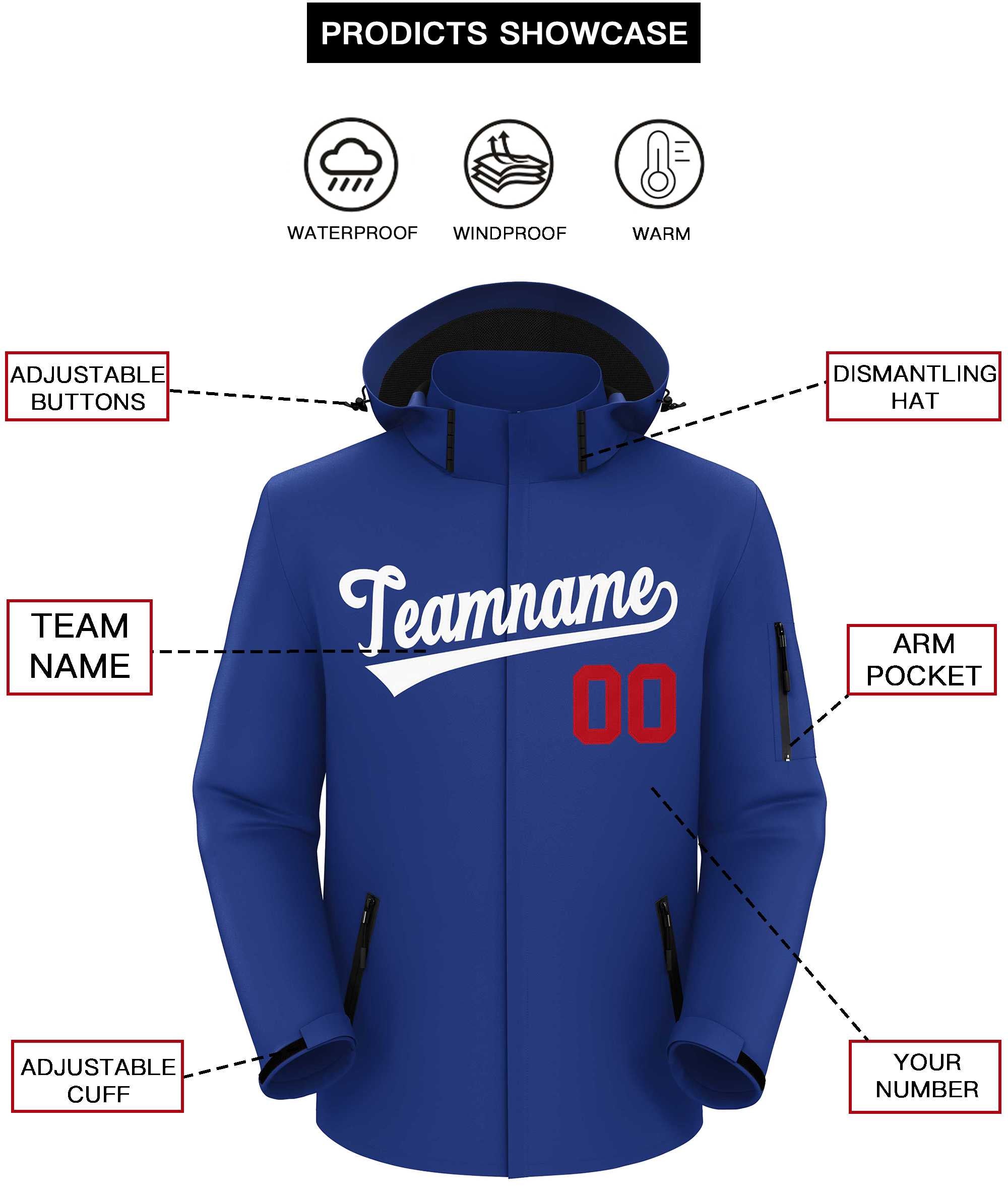 Custom Royal White Classic Style Waterproof Jacket