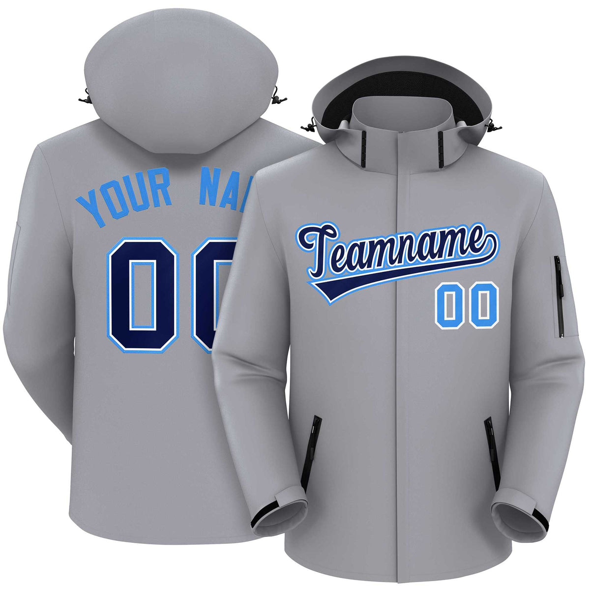 Custom Gray Navy-Powder Blue Classic Style Waterproof Jacket