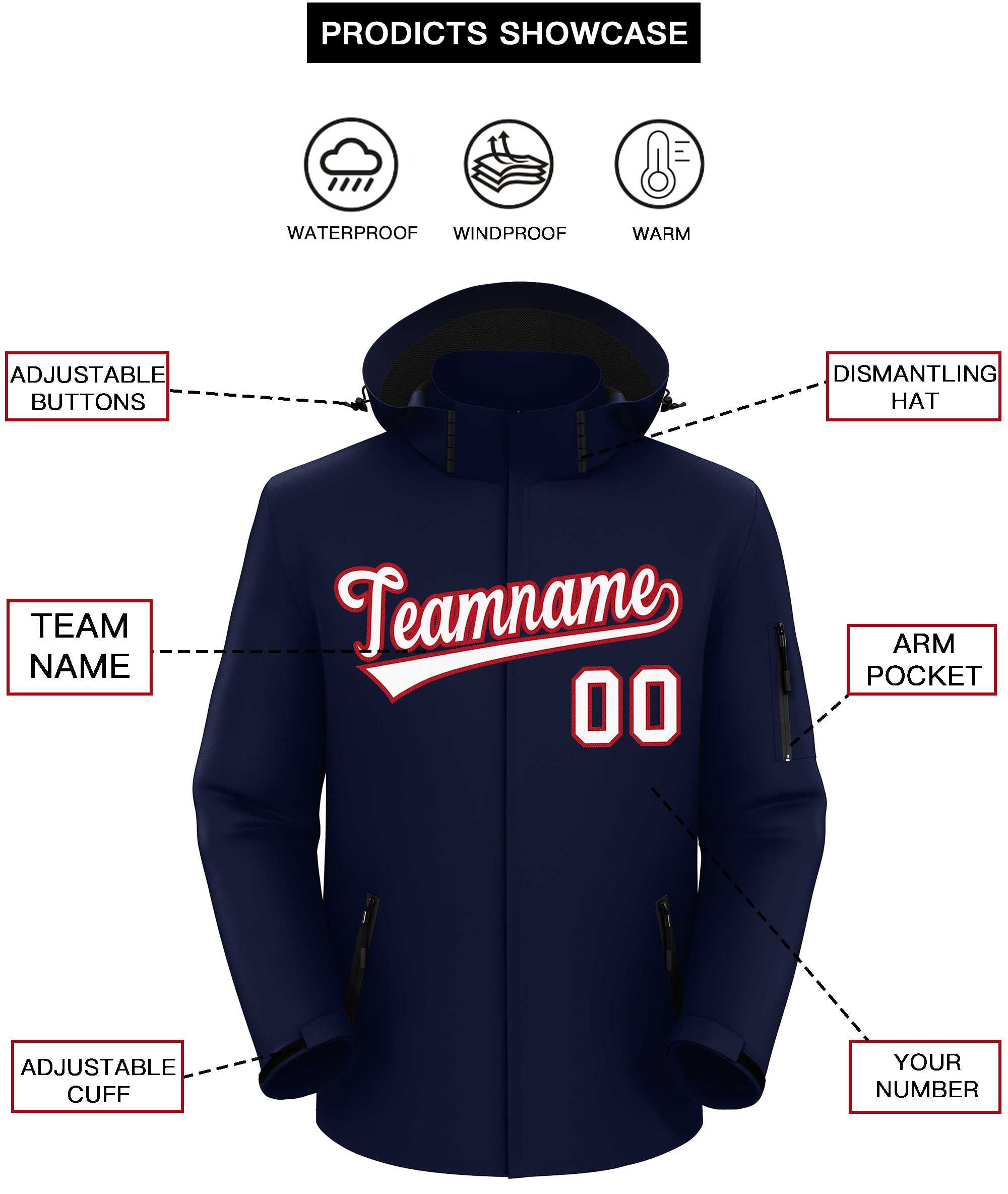 Custom Navy White-Red Classic Style Waterproof Jacket