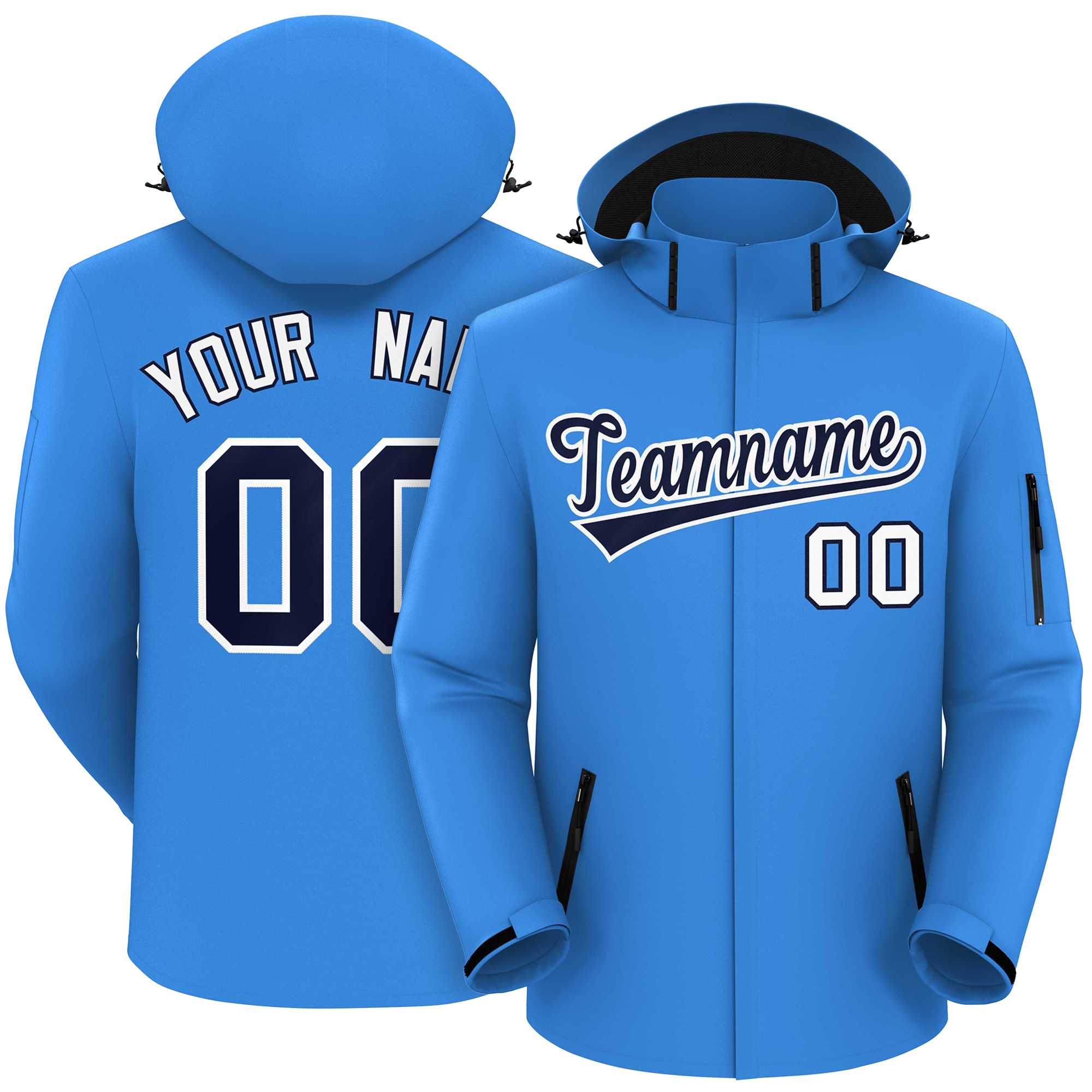 Custom Powder Blue Navy-White Classic Style Waterproof Jacket