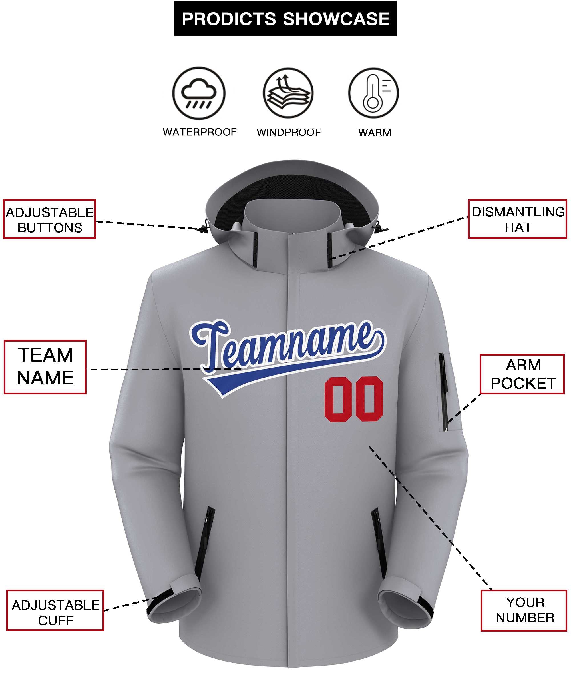Custom Gray Royal-White Classic Style Waterproof Jacket
