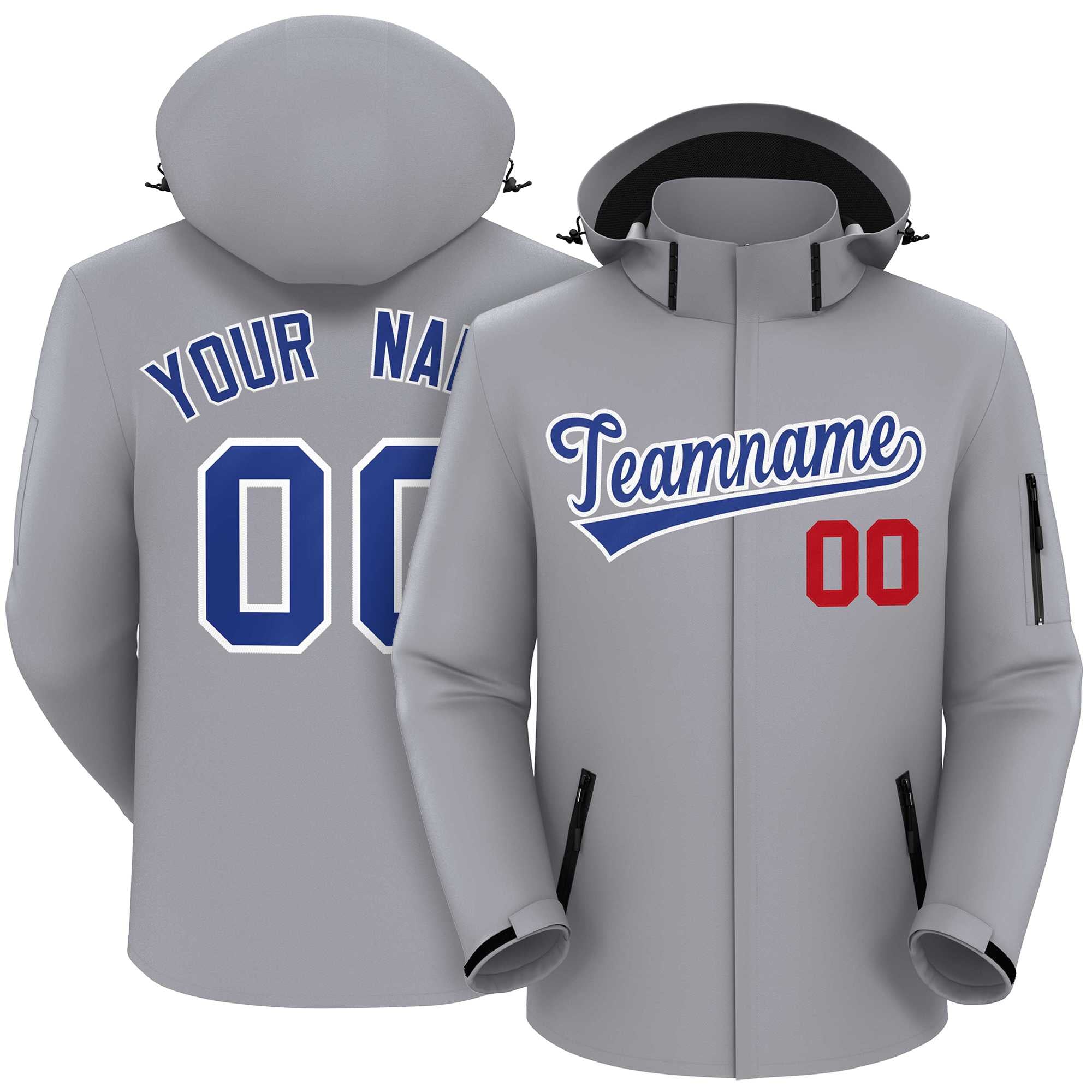 Custom Gray Royal-White Classic Style Waterproof Jacket