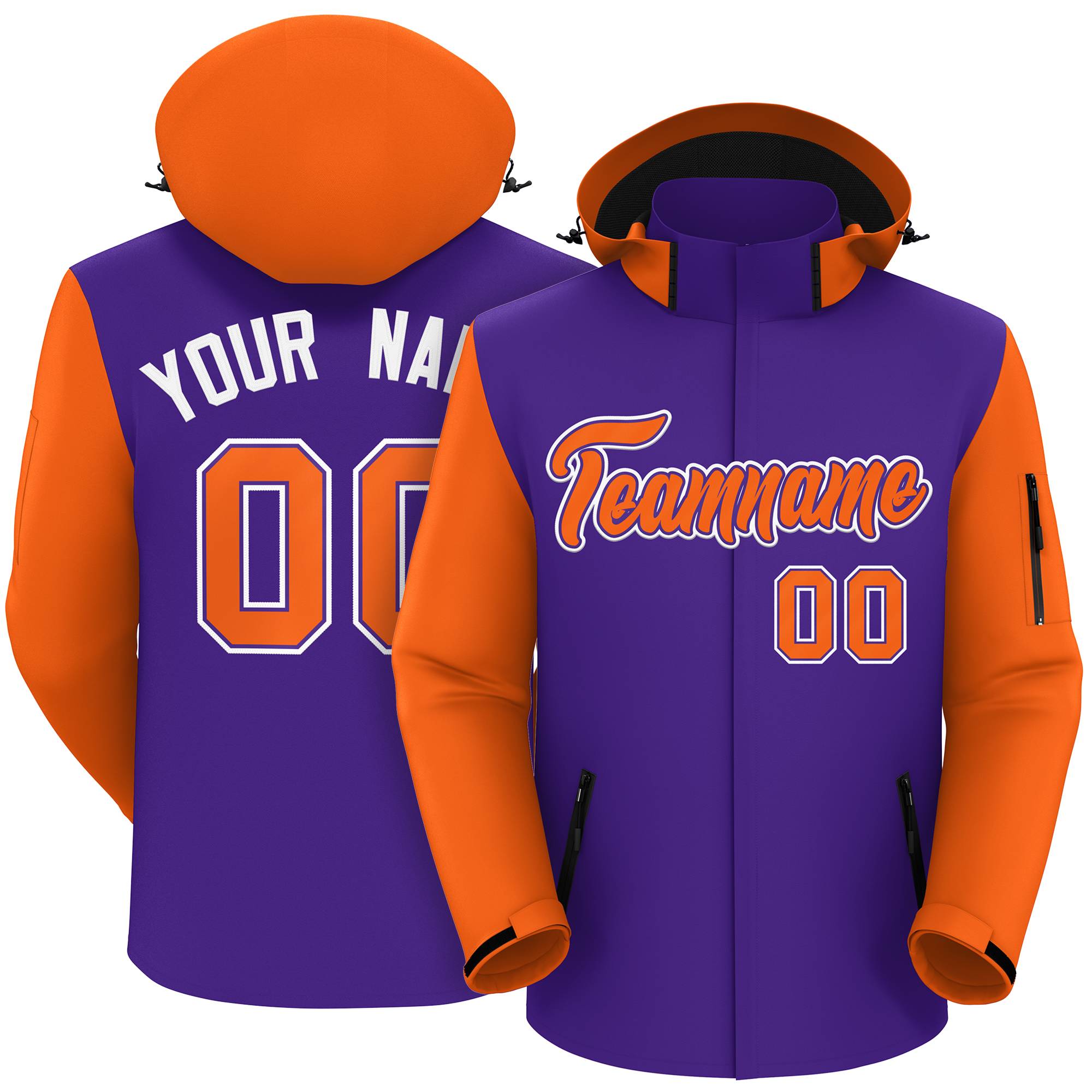Custom Purple Orange-White Raglan Sleeves Waterproof Jacket