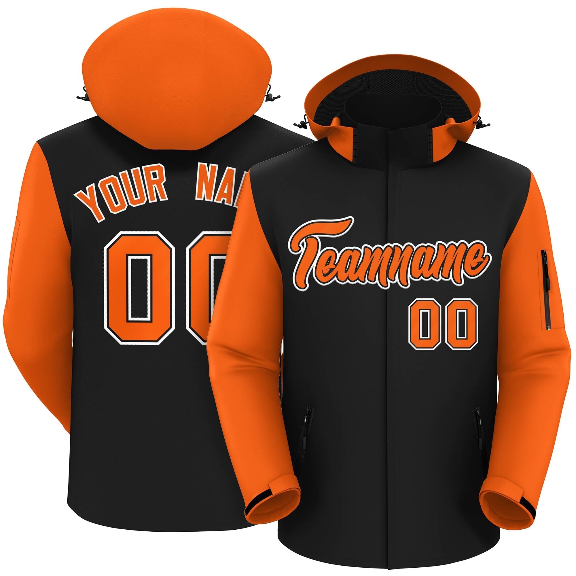 Custom Black Orange-White Raglan Sleeves Waterproof Jacket