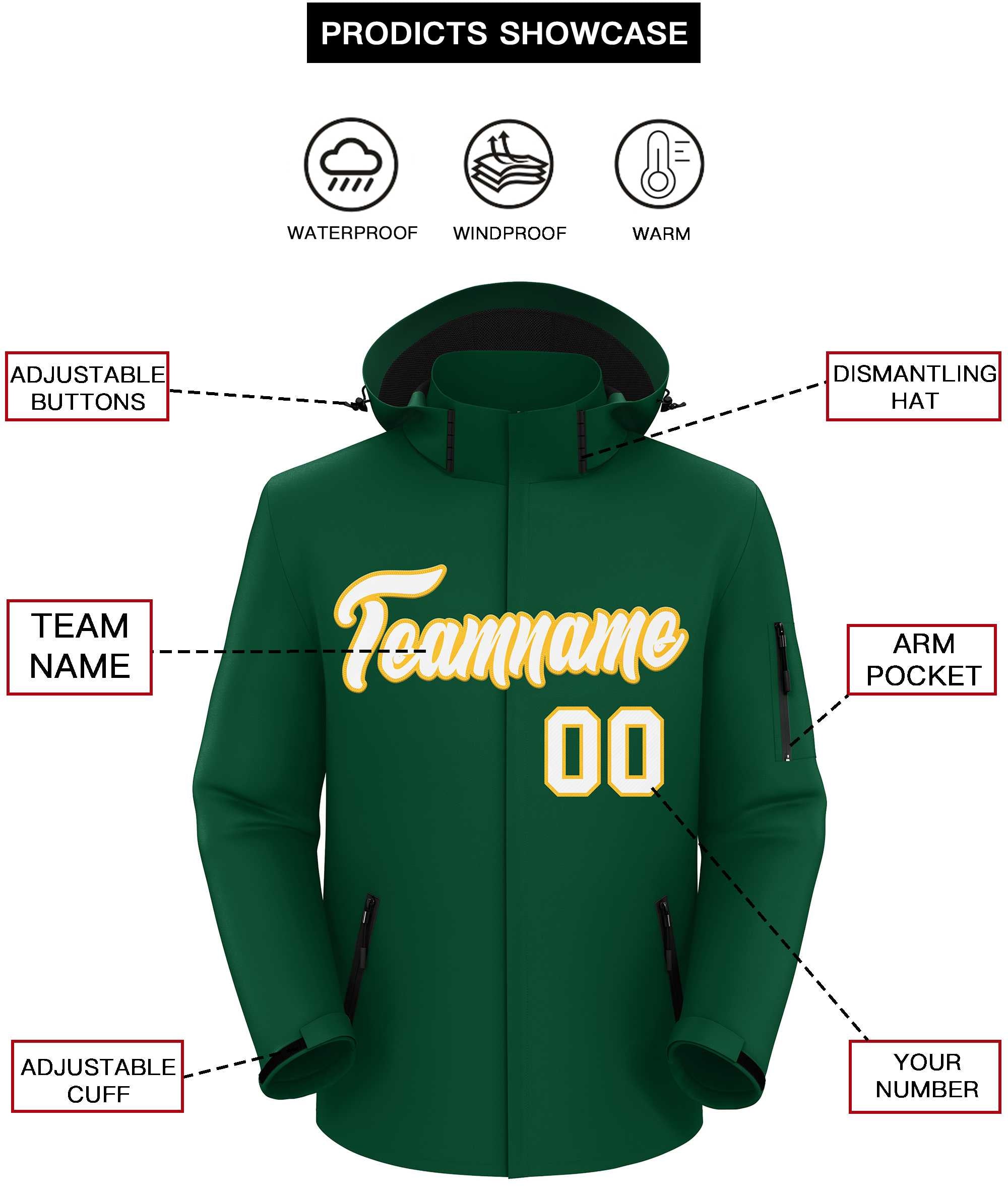 Custom Green White-Gold Classic Style Waterproof Jacket