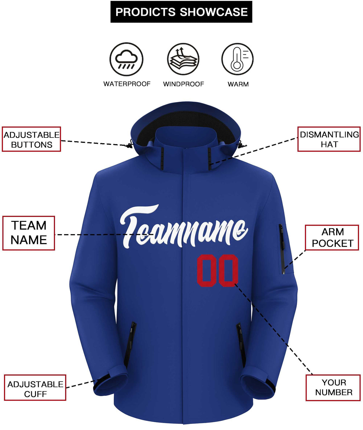 Custom Royal White Classic Style Waterproof Jacket