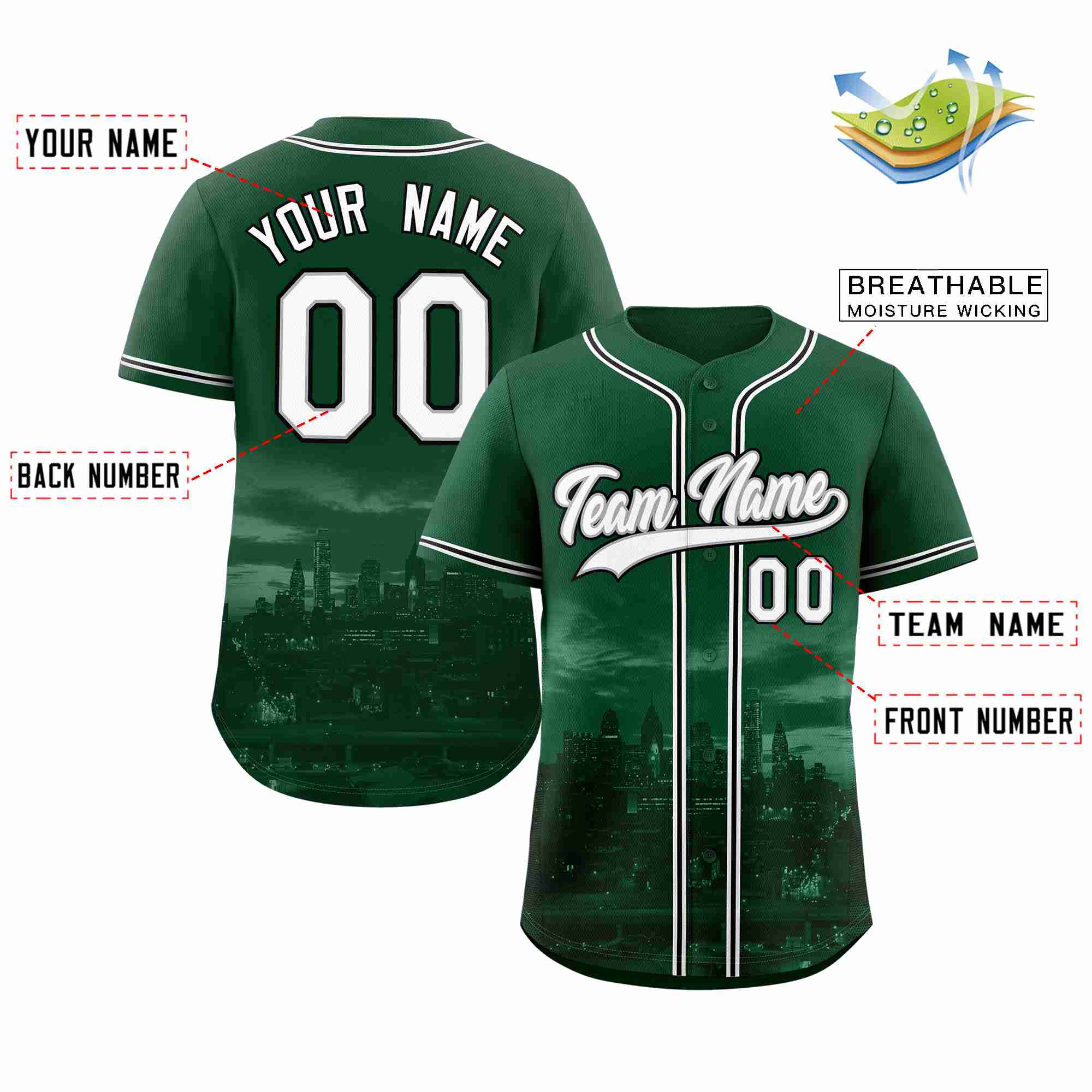 Custom Green White-Gray Philadelphia City Connect Baseball Jersey
