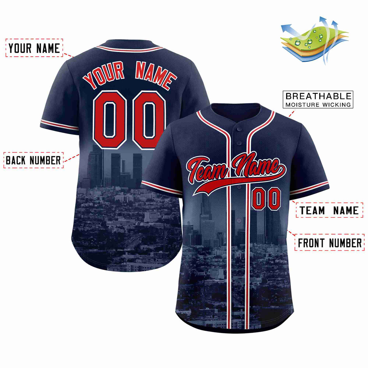 Custom Navy Red-Navy Los Angeles City Connect Baseball Jersey