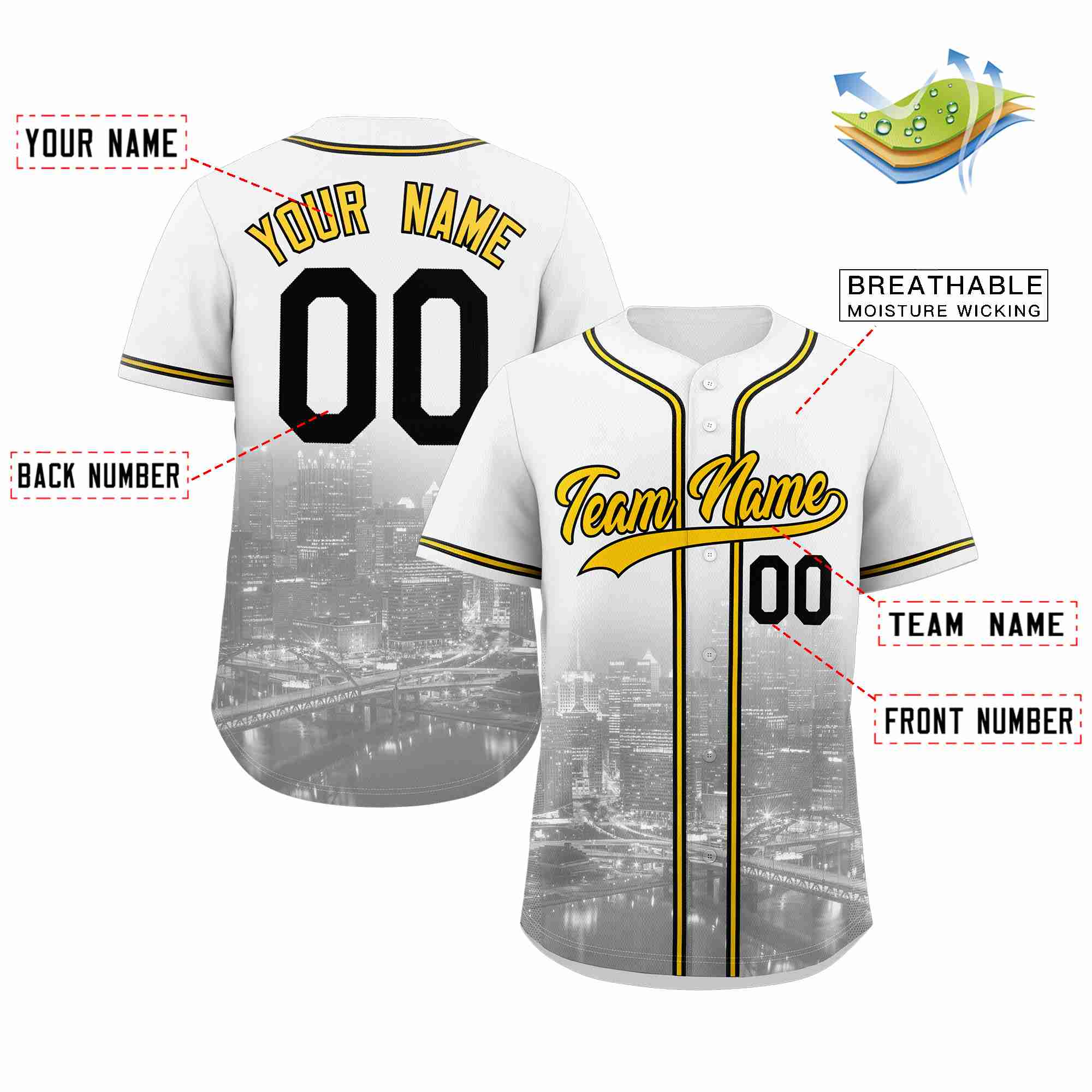 Custom White Yellow-Black Pittsburgh City Connect Baseball Jersey