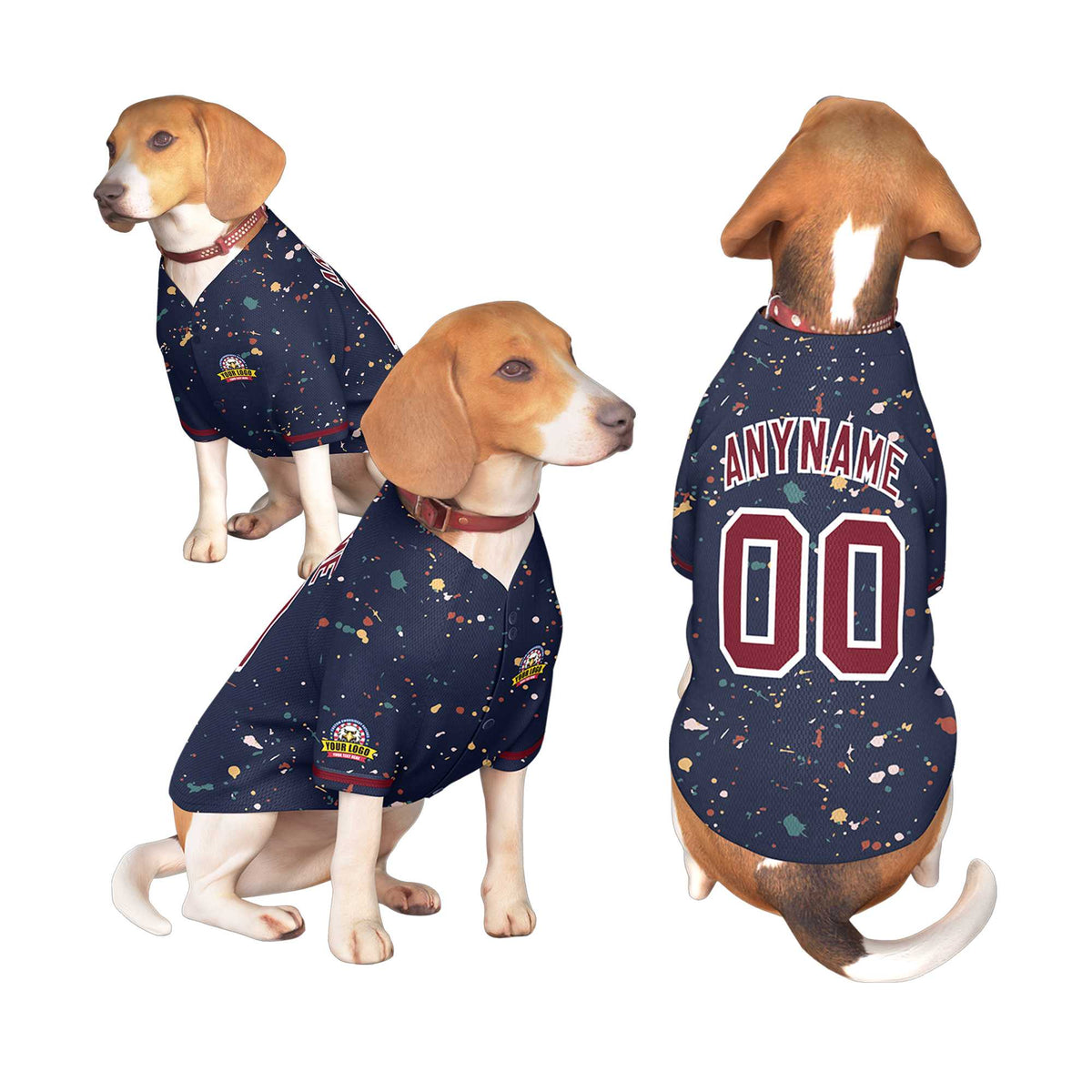 Custom Navy Crimson Personalized Splash Graffiti Pattern Dog Jersey |KXKSHOP