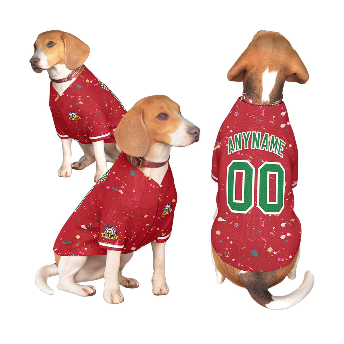 Custom Red Kelly Green Personalized Splash Graffiti Pattern Dog Jersey |KXKSHOP