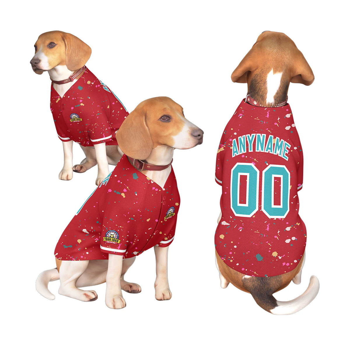 Custom Red Aqua Personalized Splash Graffiti Pattern Dog Jersey |KXKSHOP