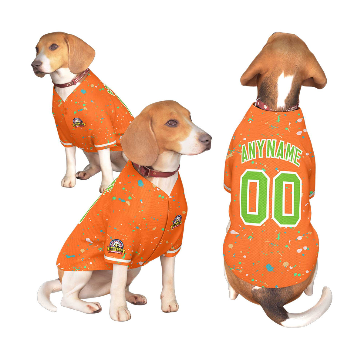 Custom Orange Green Personalized Splash Graffiti Pattern Dog Jersey |KXKSHOP
