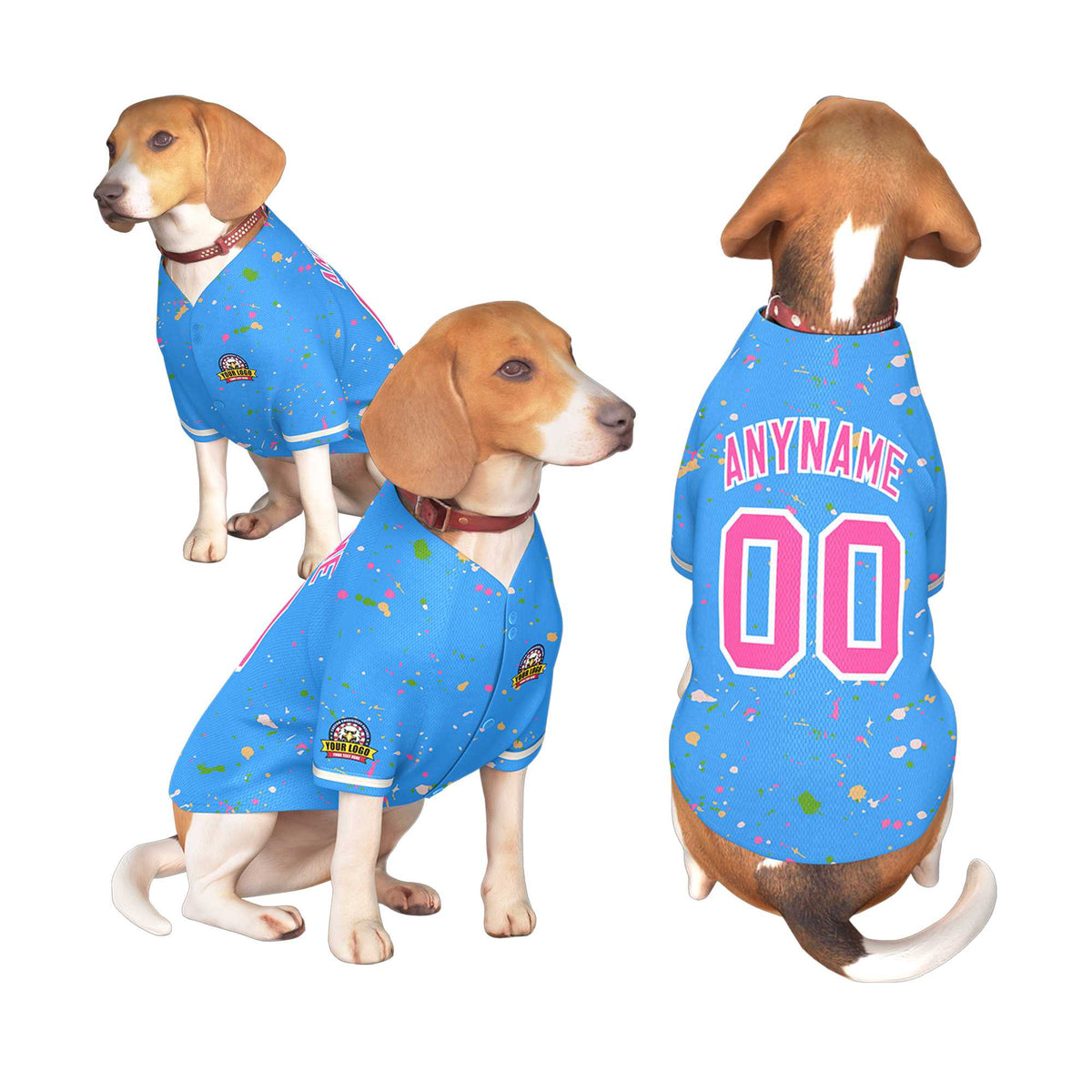 Custom Powder Blue Pink Personalized Splash Graffiti Pattern Dog Jersey |KXKSHOP