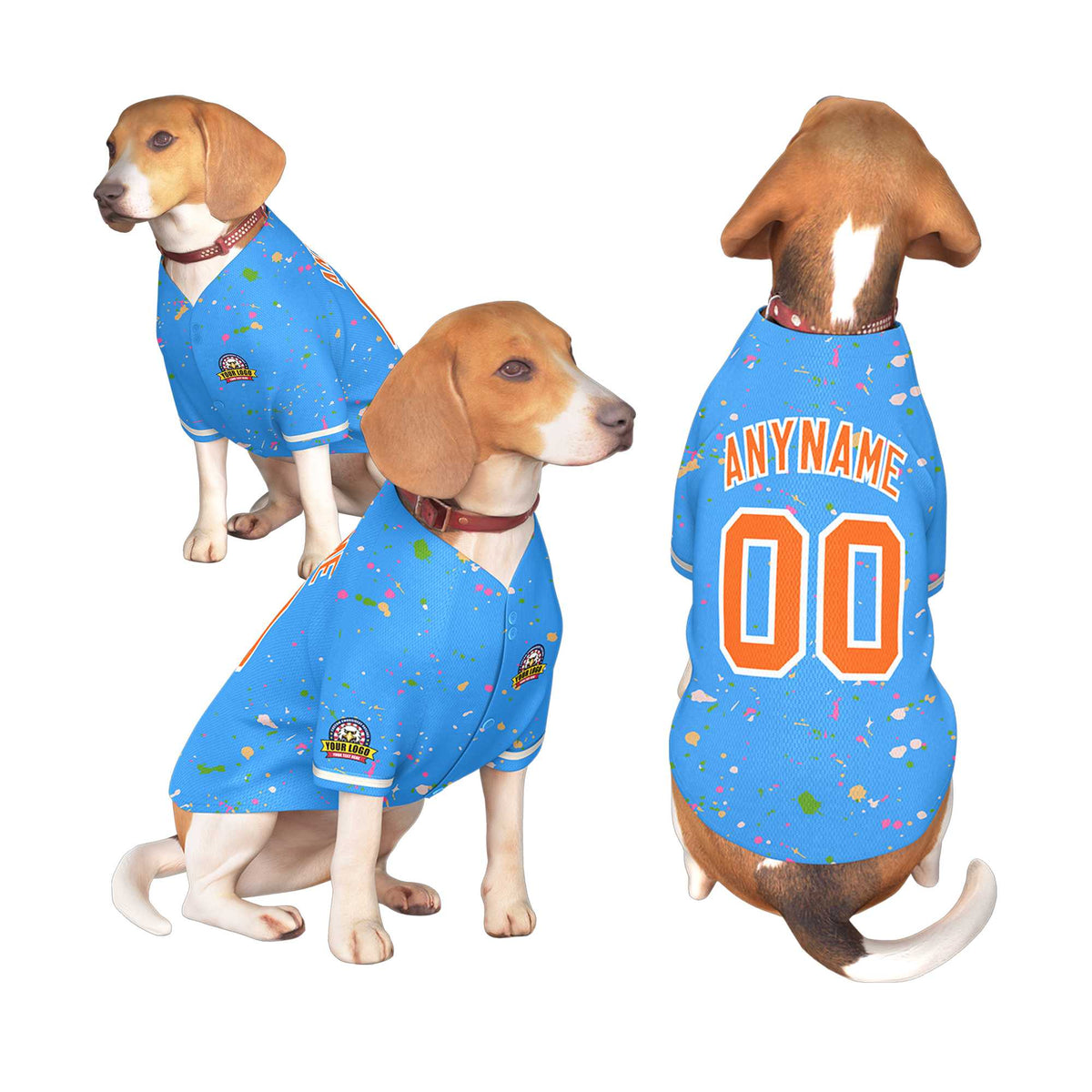 Custom Powder Blue Orange Personalized Splash Graffiti Pattern Dog Jersey |KXKSHOP