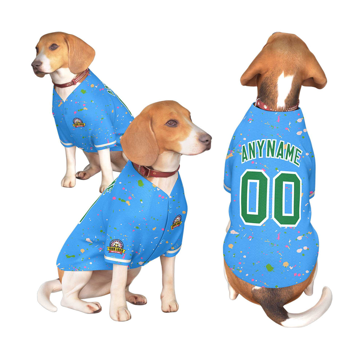 Custom Powder Blue Kelly Green Personalized Splash Graffiti Pattern Dog Jersey |KXKSHOP
