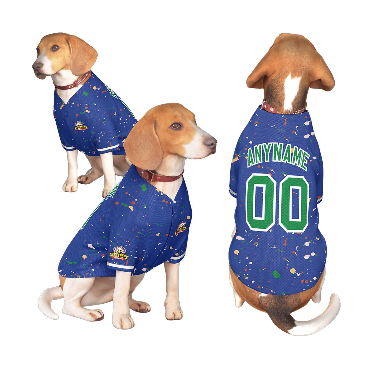 Custom Royal Kelly Green Personalized Splash Graffiti Pattern Dog Jersey |KXKSHOP