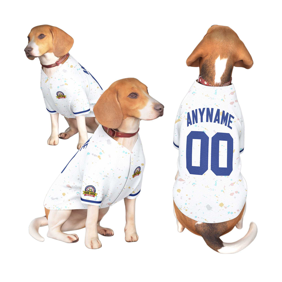 Custom White Royal Personalized Splash Graffiti Pattern Dog Jersey |KXKSHOP