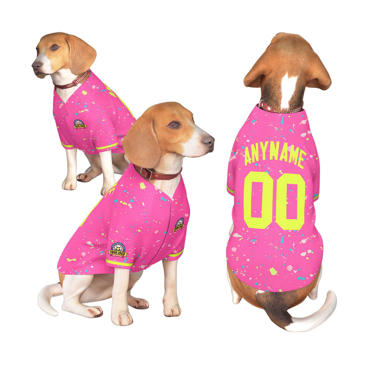 Custom Pink Neon Green Personalized Splash Graffiti Pattern Dog Jersey |KXKSHOP