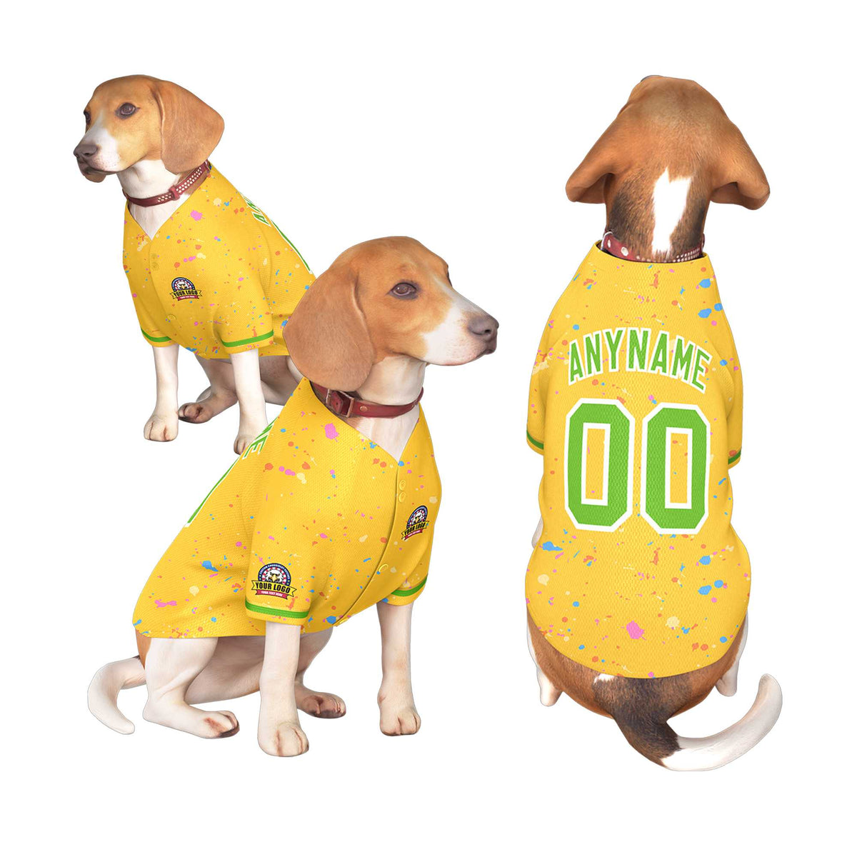Custom Gold Green Personalized Splash Graffiti Pattern Dog Jersey |KXKSHOP