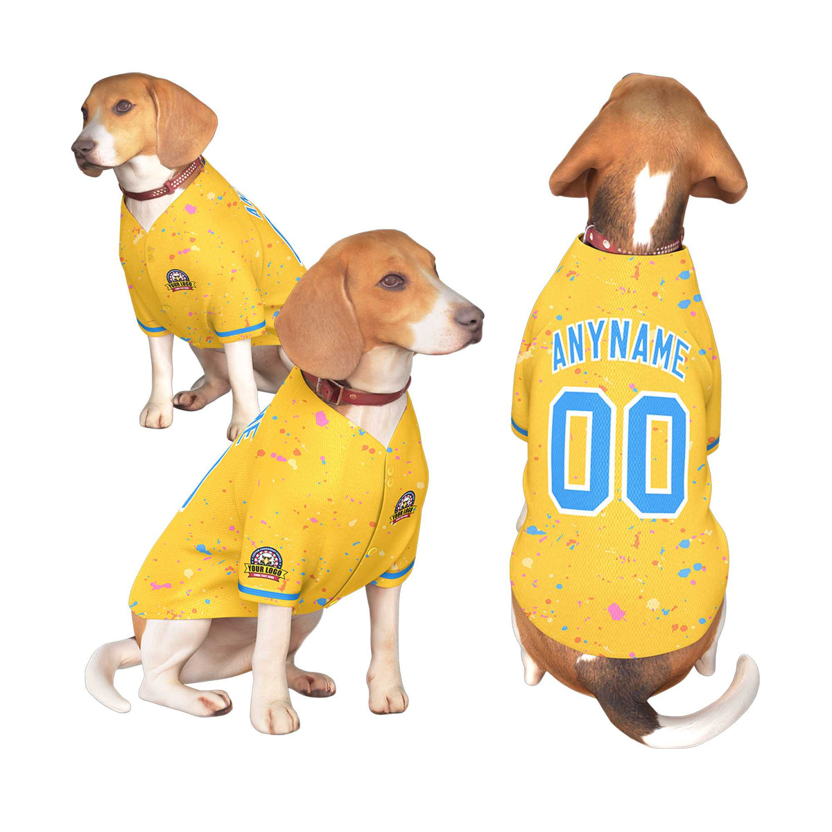 Custom Gold Powder Blue Personalized Splash Graffiti Pattern Dog Jersey |KXKSHOP
