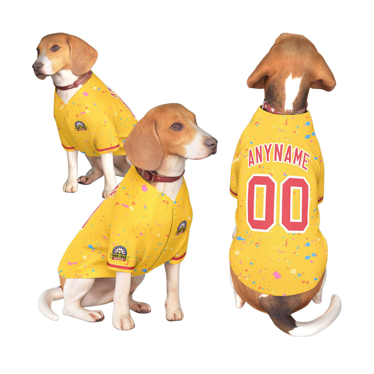 Custom Gold Light Red Personalized Splash Graffiti Pattern Dog Jersey |KXKSHOP
