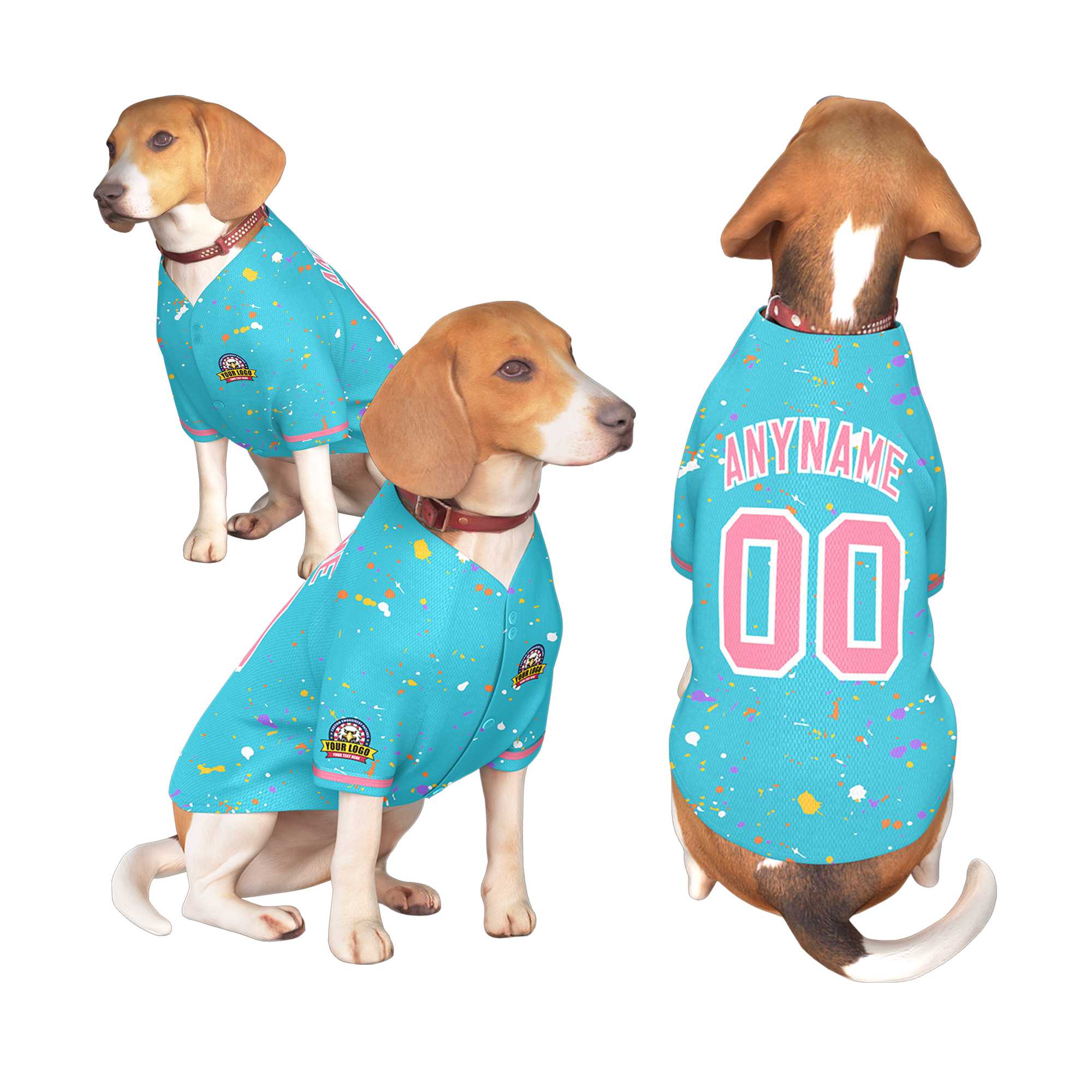 Custom Sky Blue Light Pink Personalized Splash Graffiti Pattern Dog Jersey |KXKSHOP