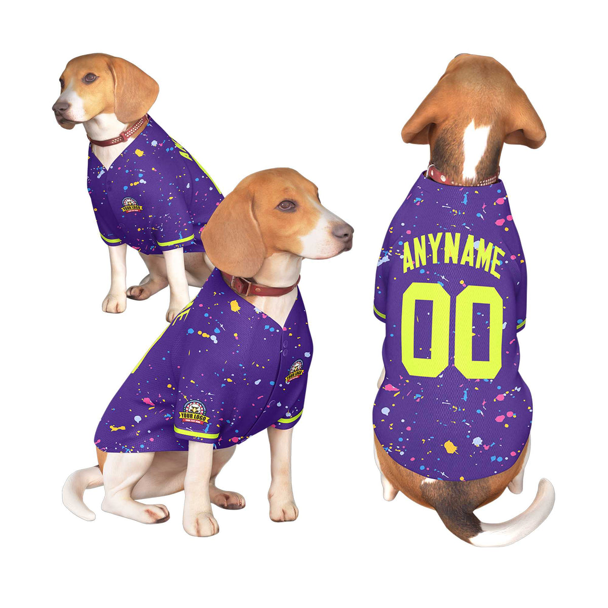 Custom Purple Neon Green Personalized Splash Graffiti Pattern Dog Jersey |KXKSHOP