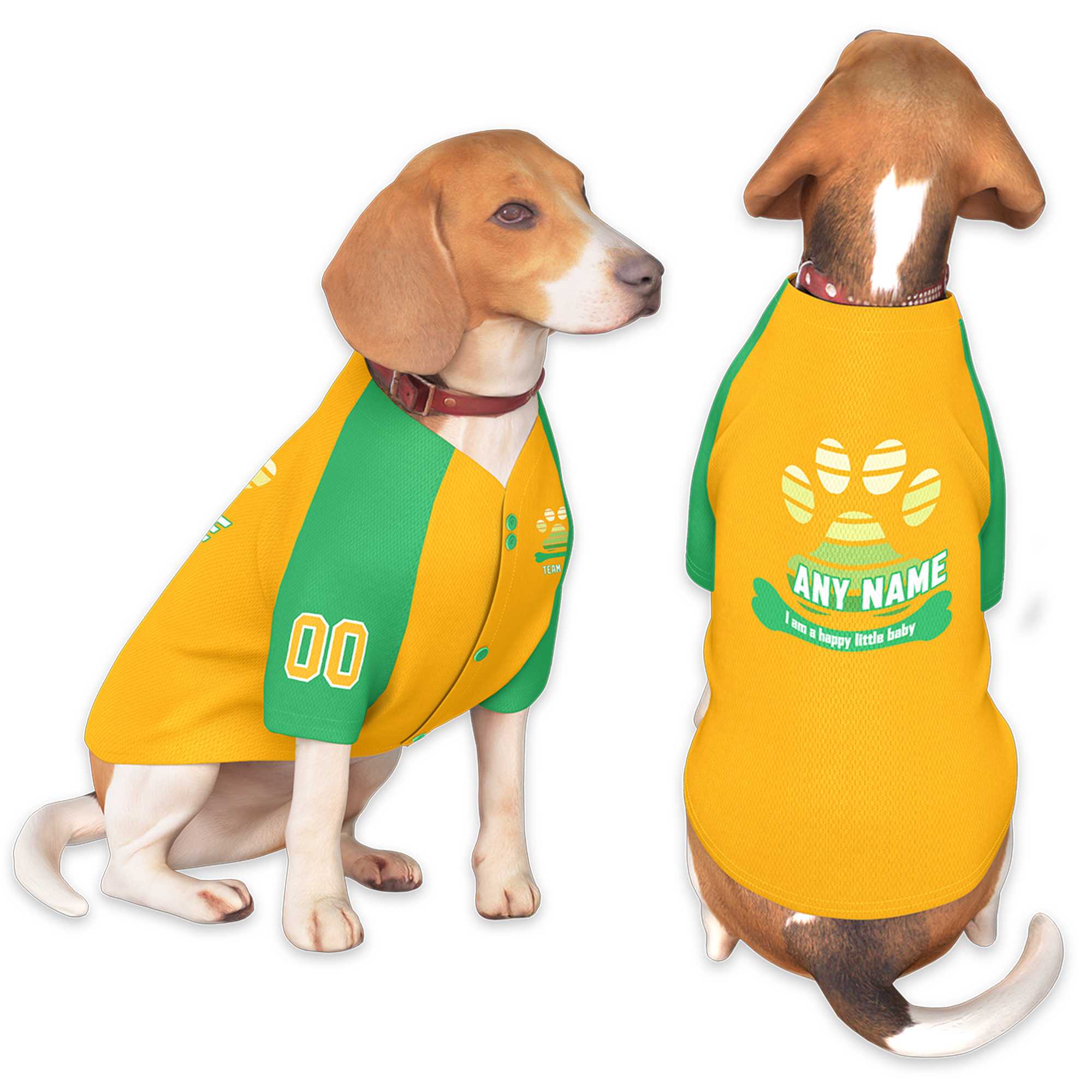 Custom Gold Kelly Green Raglan Sleeves Dog Jersey |KXKSHOP