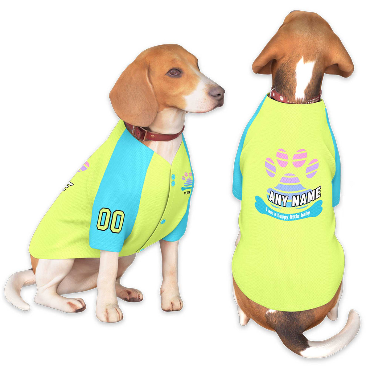 Custom Yellow Bright Cyan Raglan Sleeves Dog Jersey |KXKSHOP
