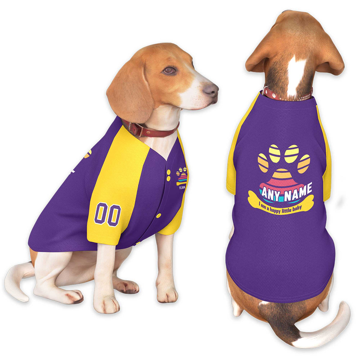 Custom Purple Yellow Raglan Sleeves Dog Jersey |KXKSHOP