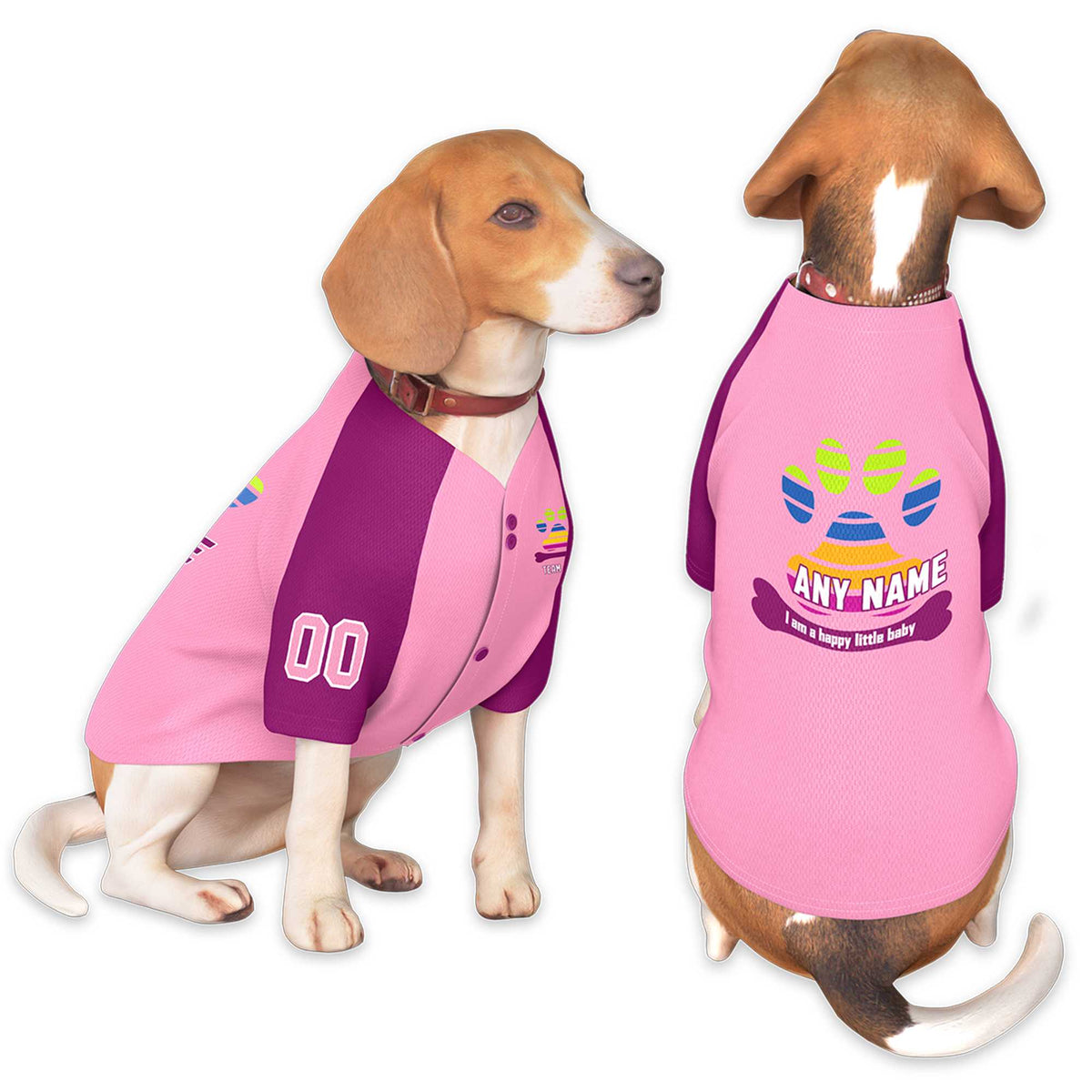 Custom Pink Rose Red Raglan Sleeves Dog Jersey |KXKSHOP