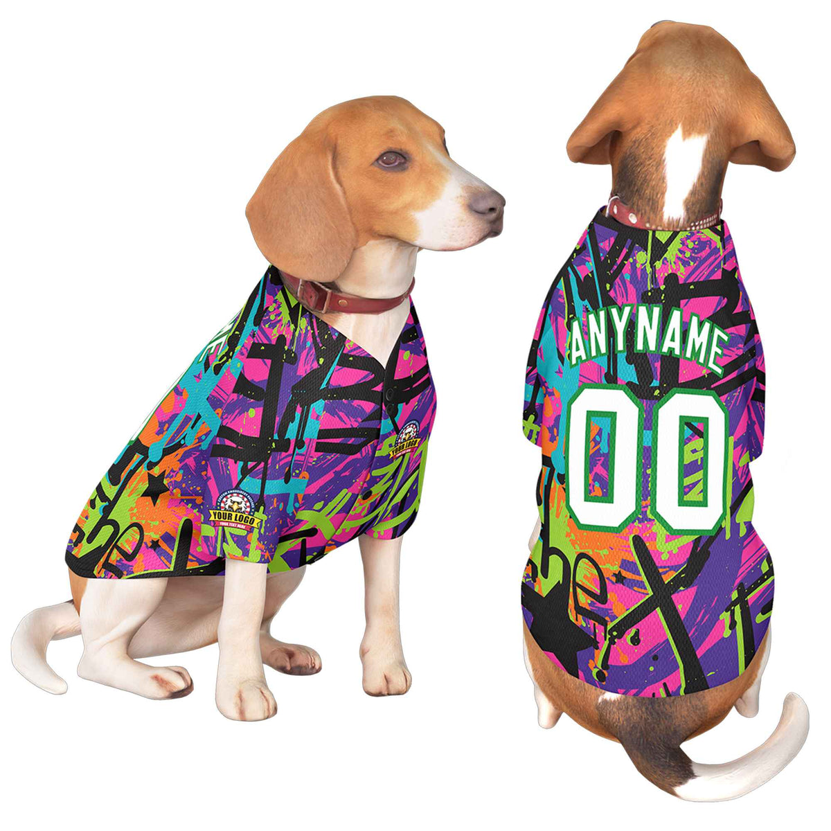 Custom White Kelly Green Graffiti Pattern Dog Jersey |KXKSHOP