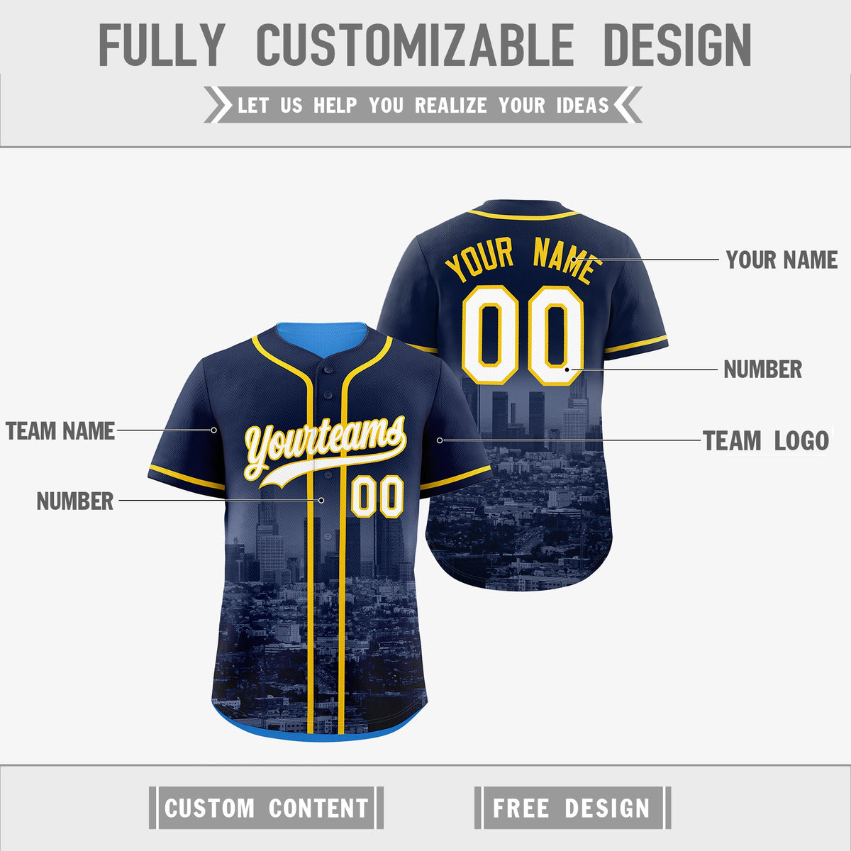 Custom Navy White Gold Reversible City Edition Graffiti Pattern Stretch Fabric Baseball Jersey| KXKSHOP