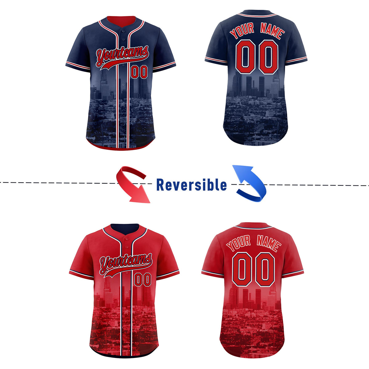 Custom Navy Red White Reversible City Edition Graffiti Pattern Stretch Fabric Baseball Jersey| KXKSHOP