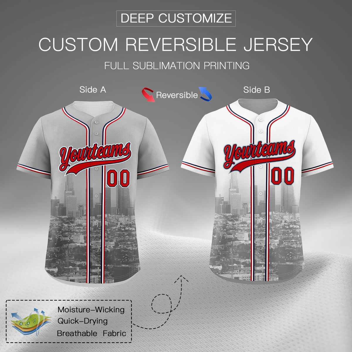 Custom Gray White Red Reversible City Edition Graffiti Pattern Breathable Baseball Jersey| KXKSHOP