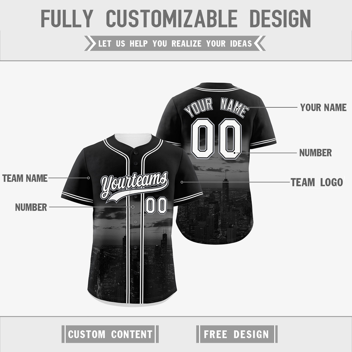 Custom Black White Reversible City Edition Graffiti Pattern Stretch Fabric Baseball Jersey| KXKSHOP